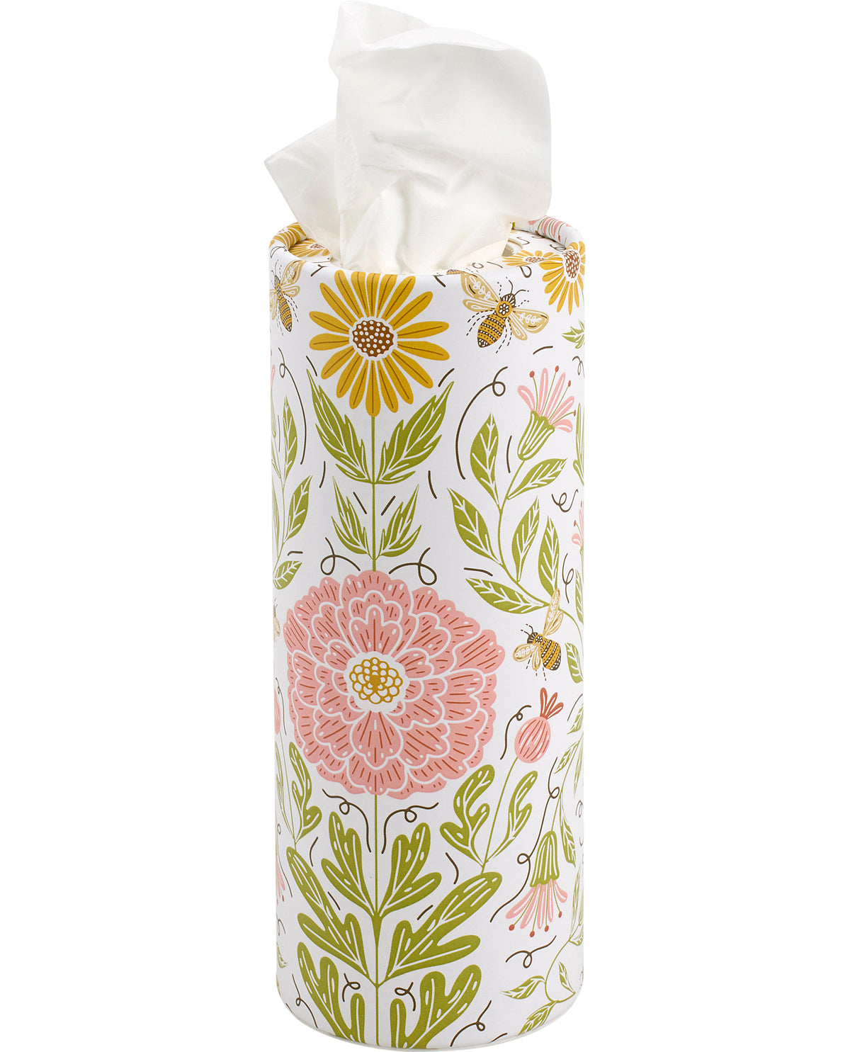 Tissue holder with floral design on a white background