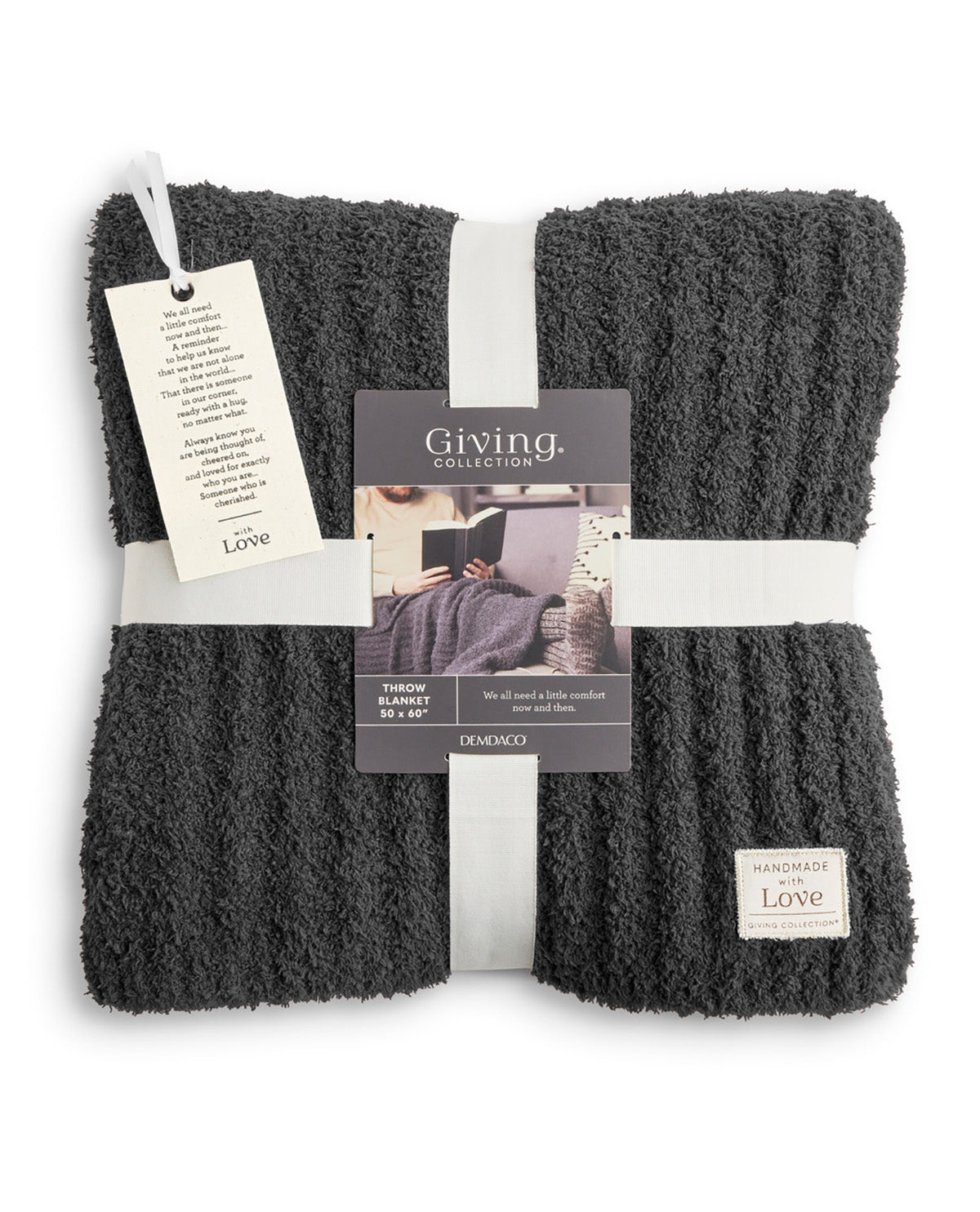 Demdaco Giving Collection Gray Ribbed Blanket 52x62