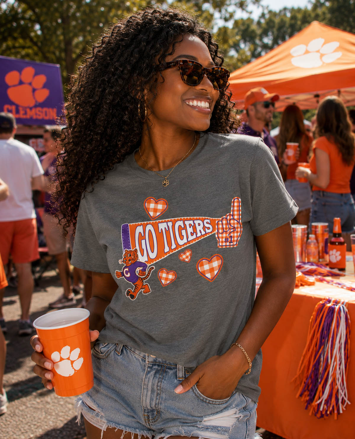 Clemson Lets Go Tigers Short Sleeve Screen Tee Graphite