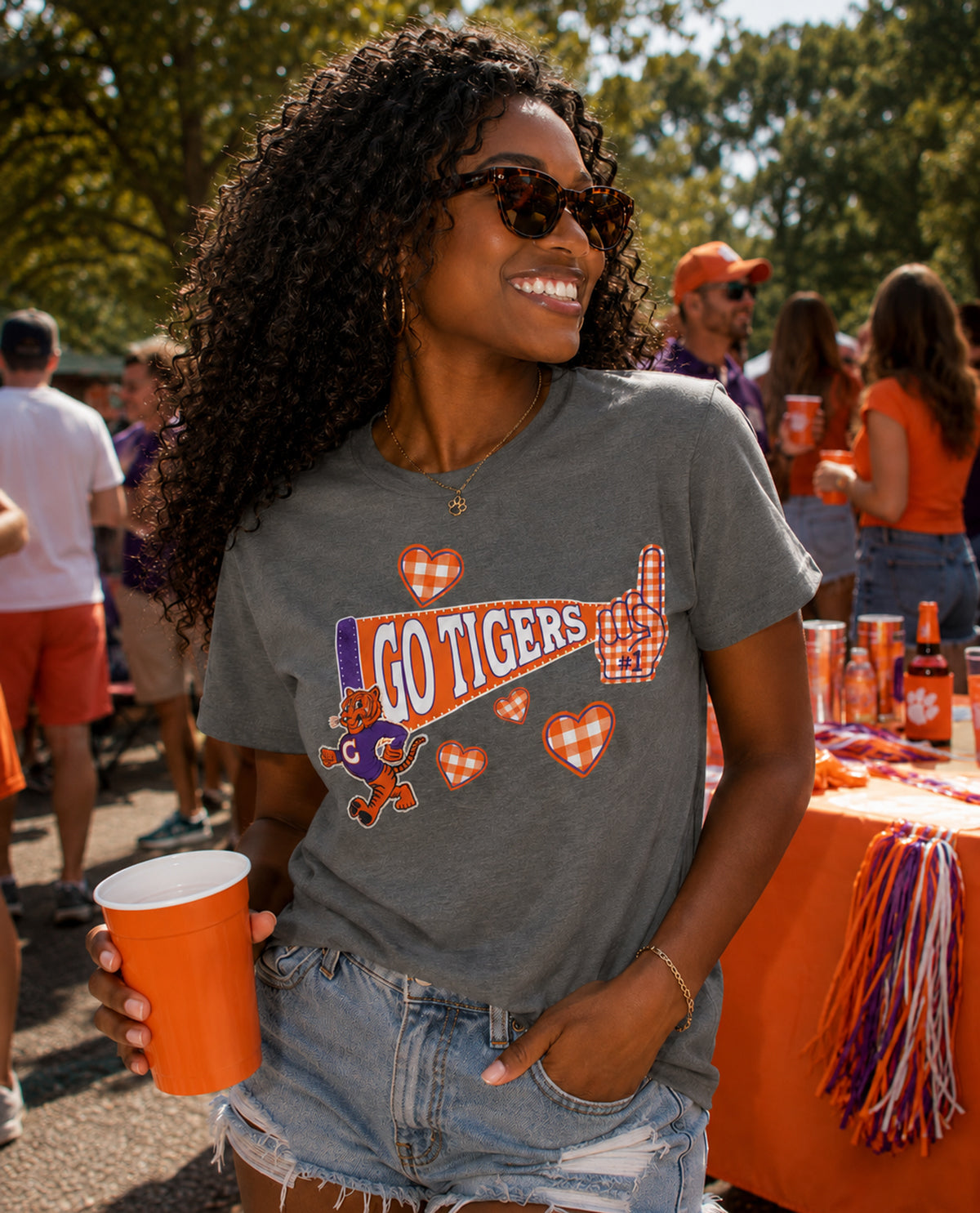 Clemson Lets Go Tigers Short Sleeve Screen Tee Graphite