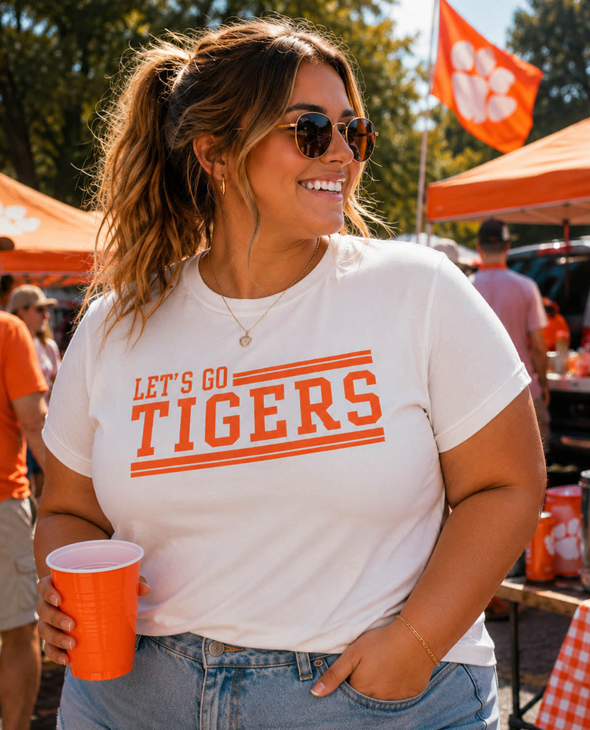 Clemson Stripes Short Sleeve Screen Tee White