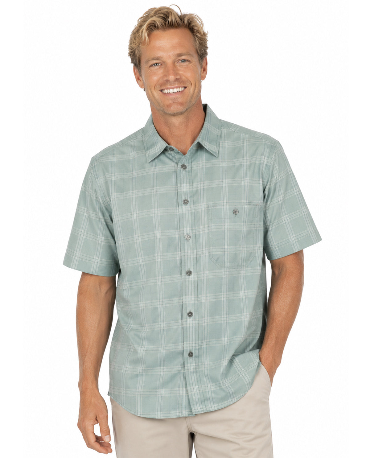 Lands End Short Sleeve Performance Plaid Shirt