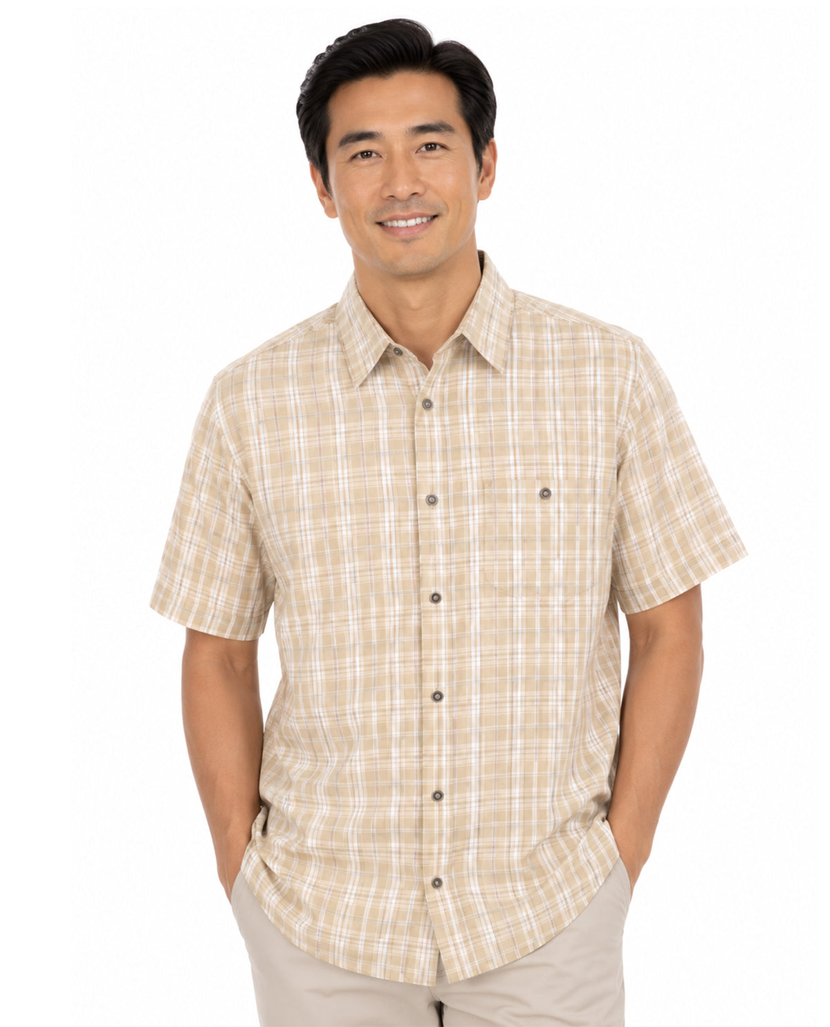 Lands End Short Sleeve Performance Plaid Shirt