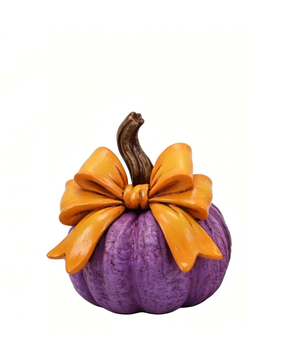 Resin Halloween Pumpkin With Bow Figurine