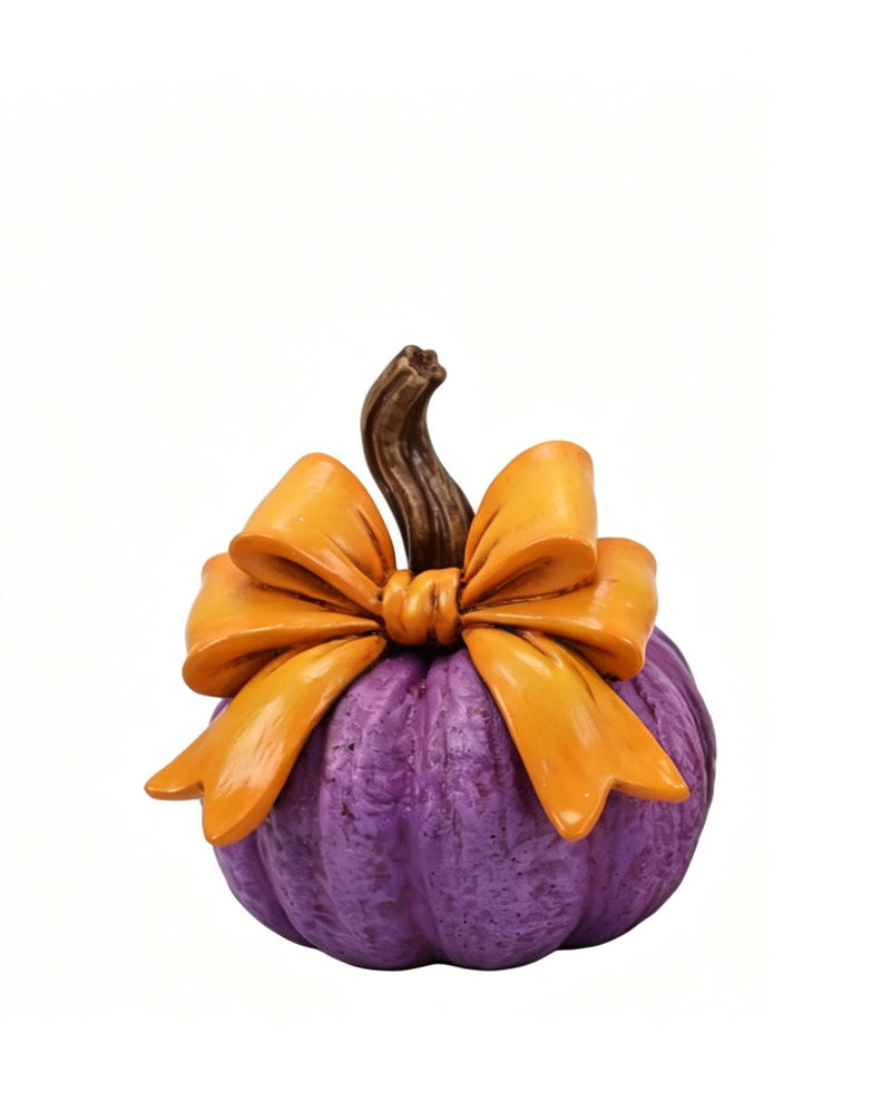Resin Halloween Pumpkin With Bow Figurine