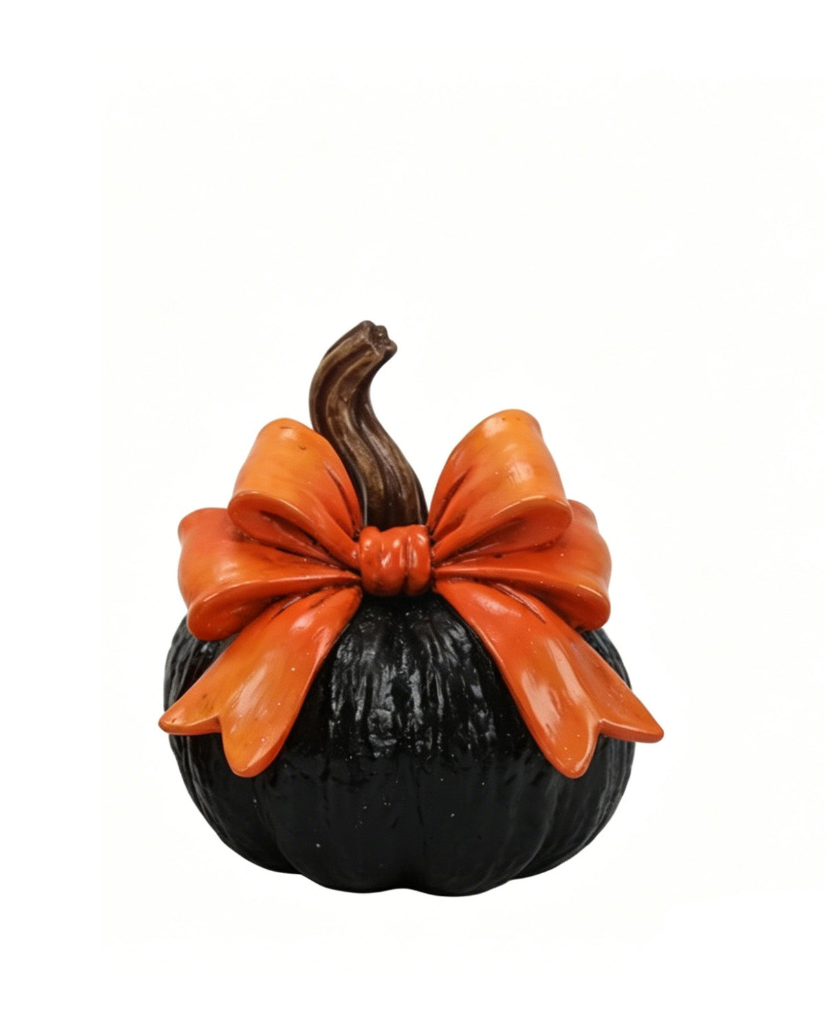 Resin Halloween Pumpkin With Bow Figurine