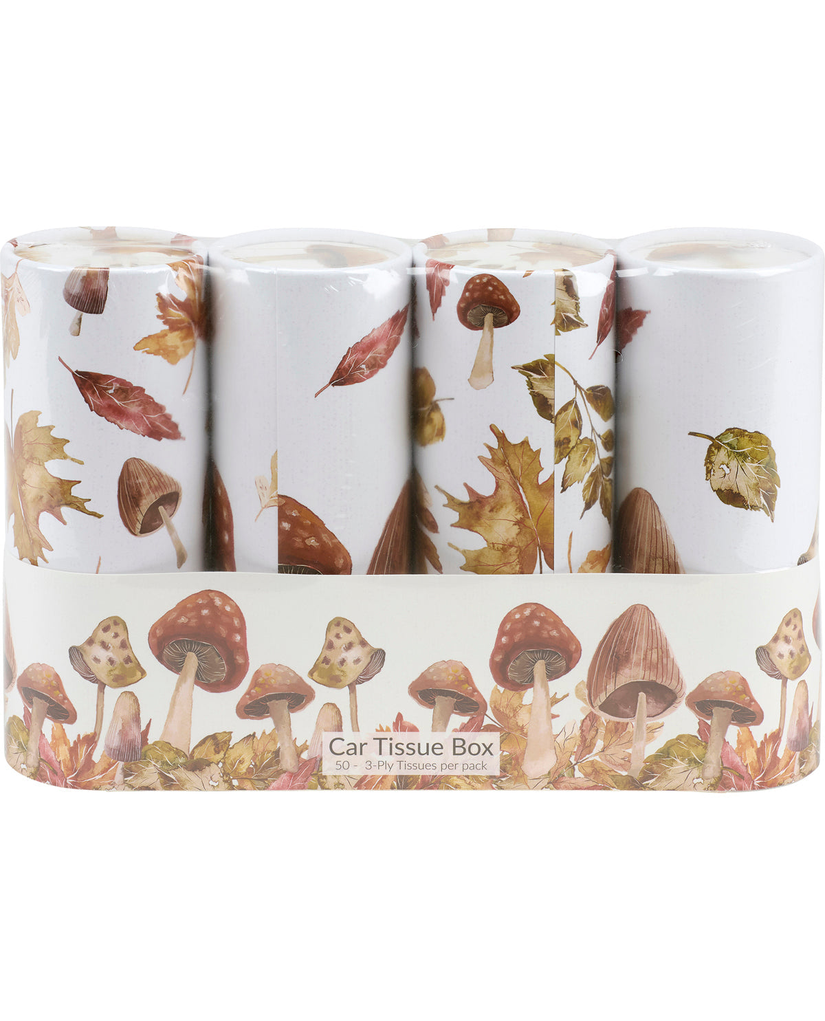Car tissue box with mushroom design on a white background
