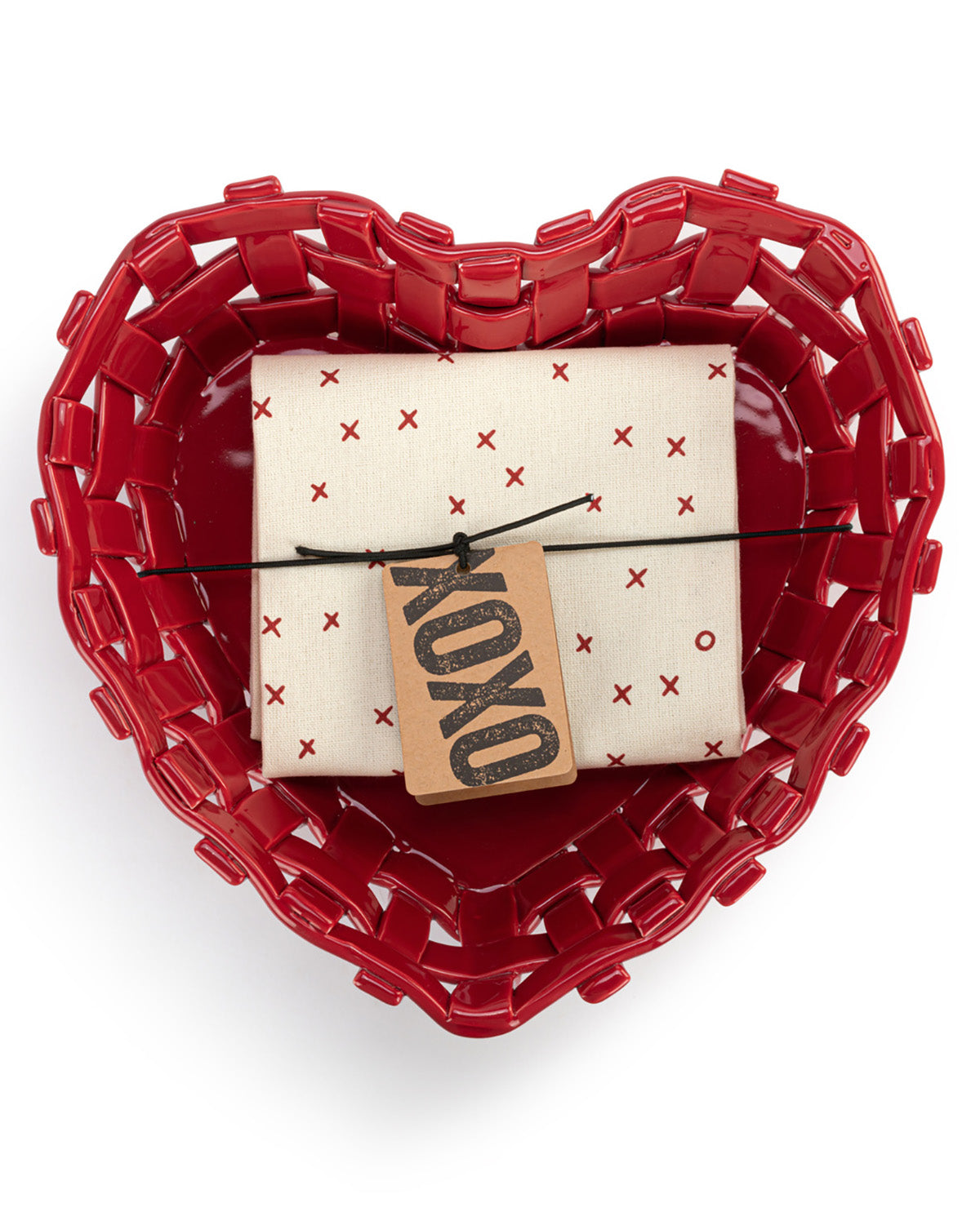 Red Ceramic Heart Breadbasket & Towel