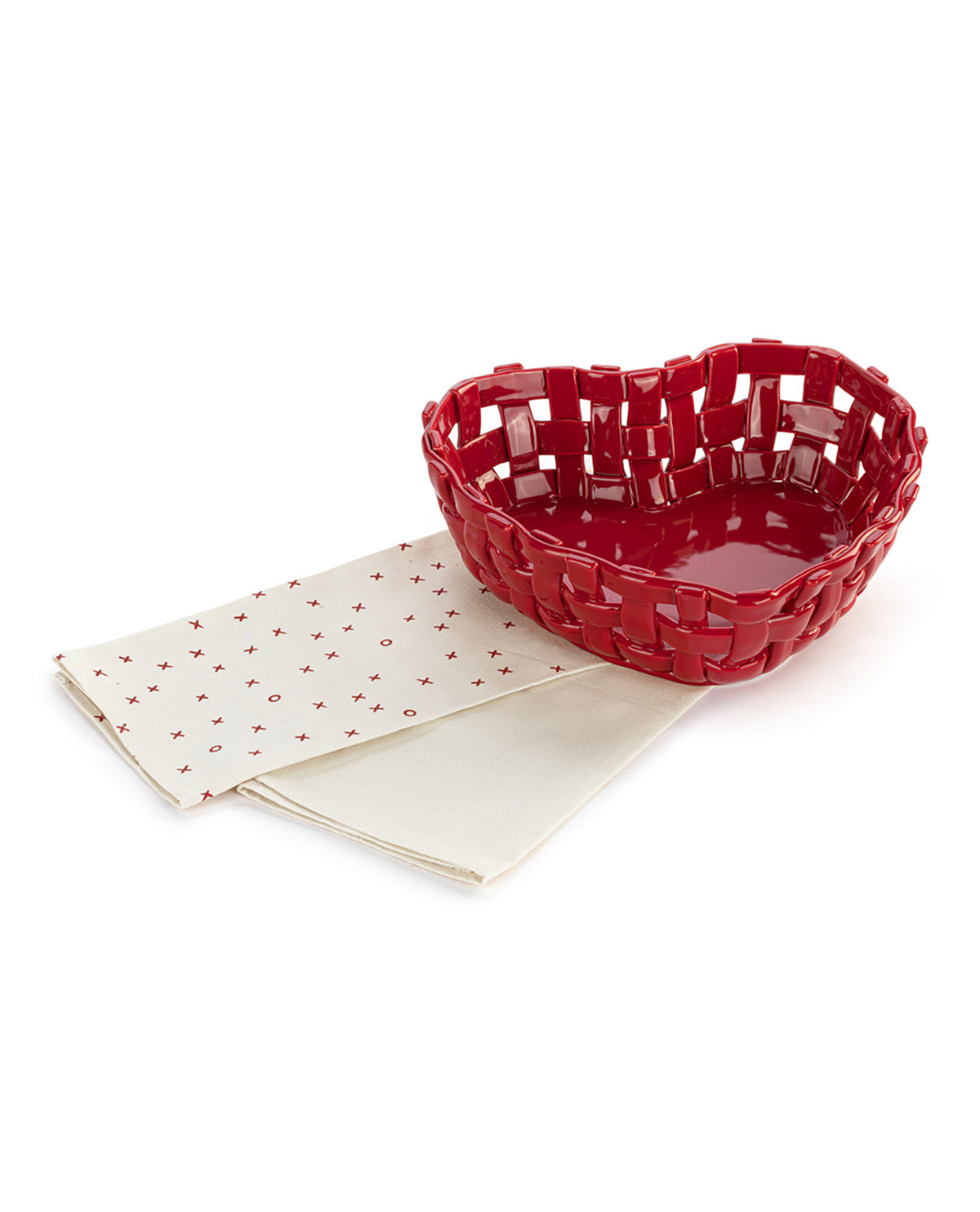 Red Ceramic Heart Breadbasket & Towel