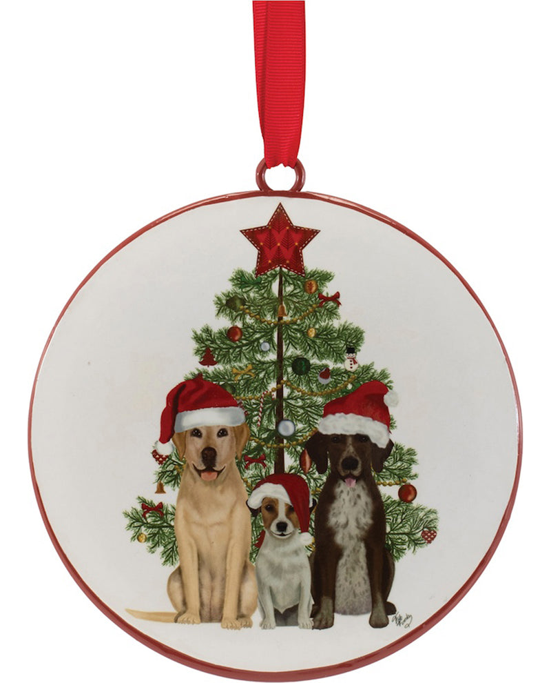 Dogs & Christmas Tree Disc Ornament