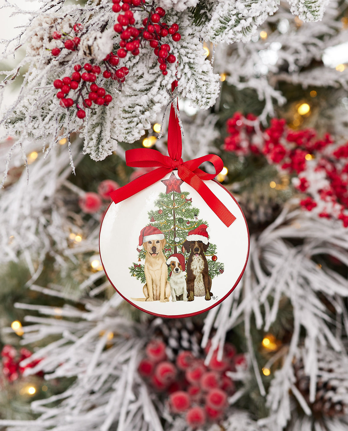 Dogs & Christmas Tree Disc Ornament