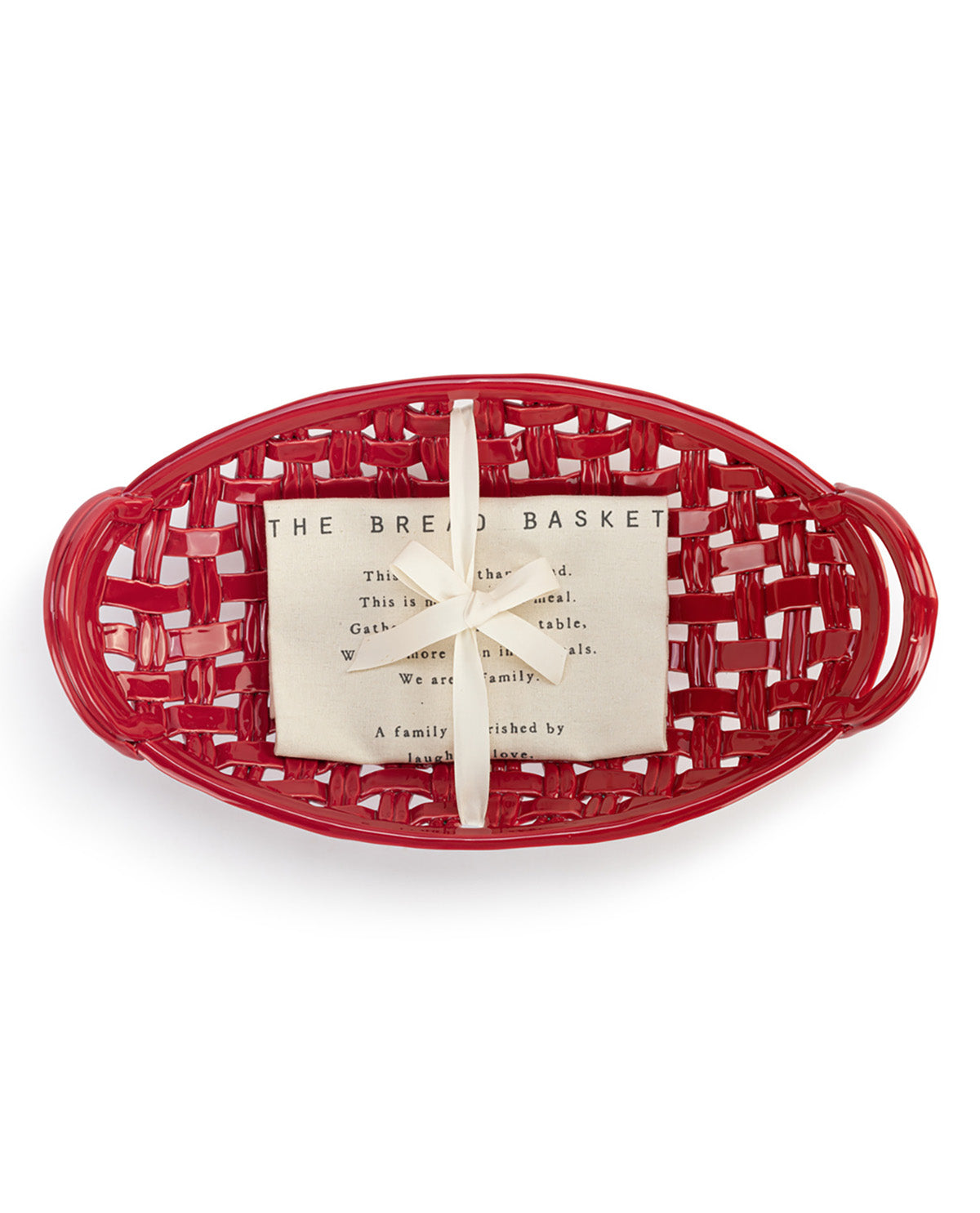 Red Ceramic Breadbasket & Towel