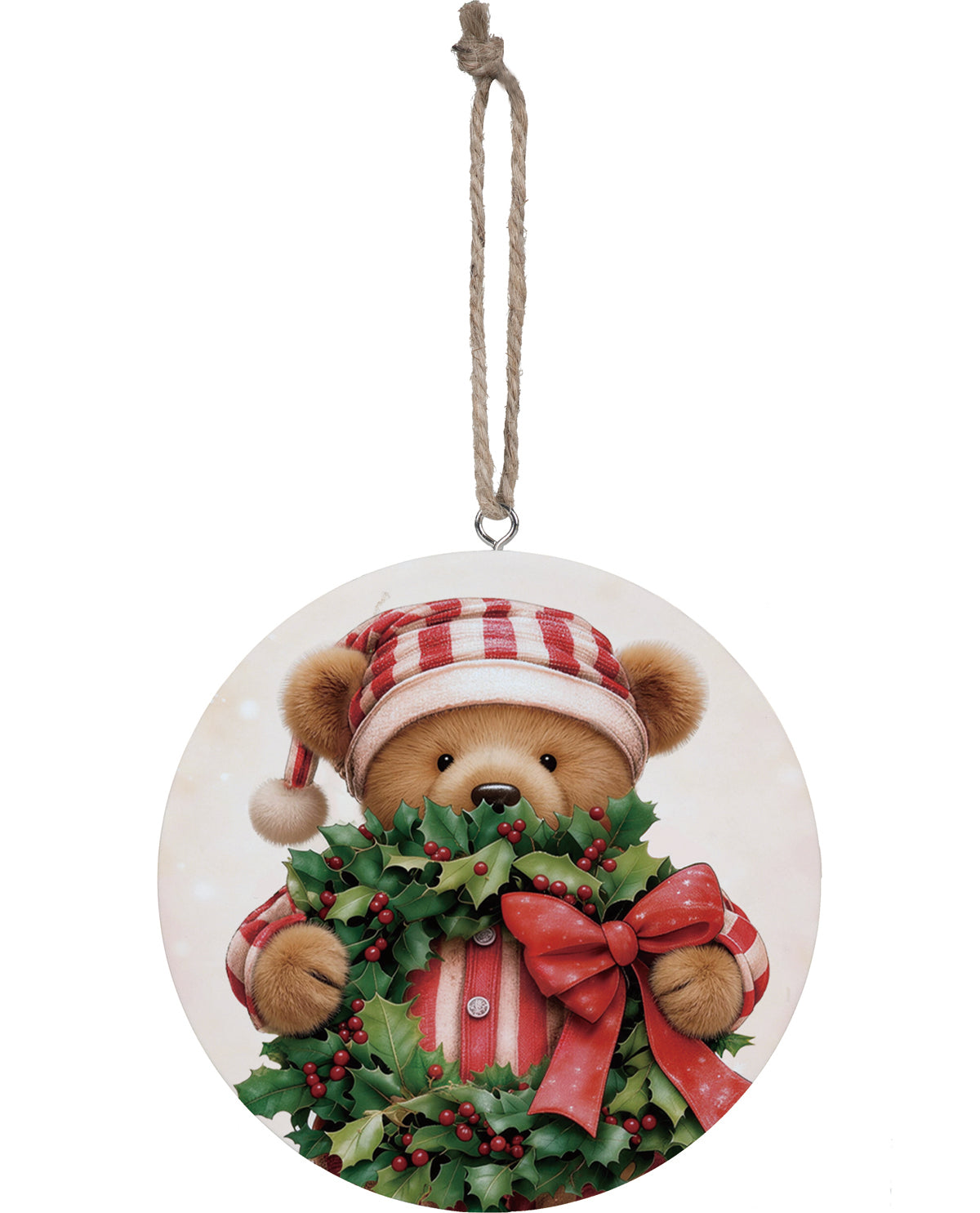 Evergreen Merry Christmas Bear Wood Ornament