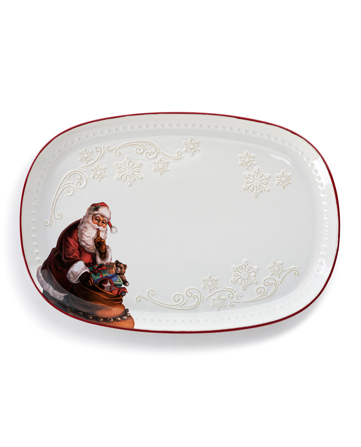 Santa Vintage Snowflake Ceramic Oval Platter