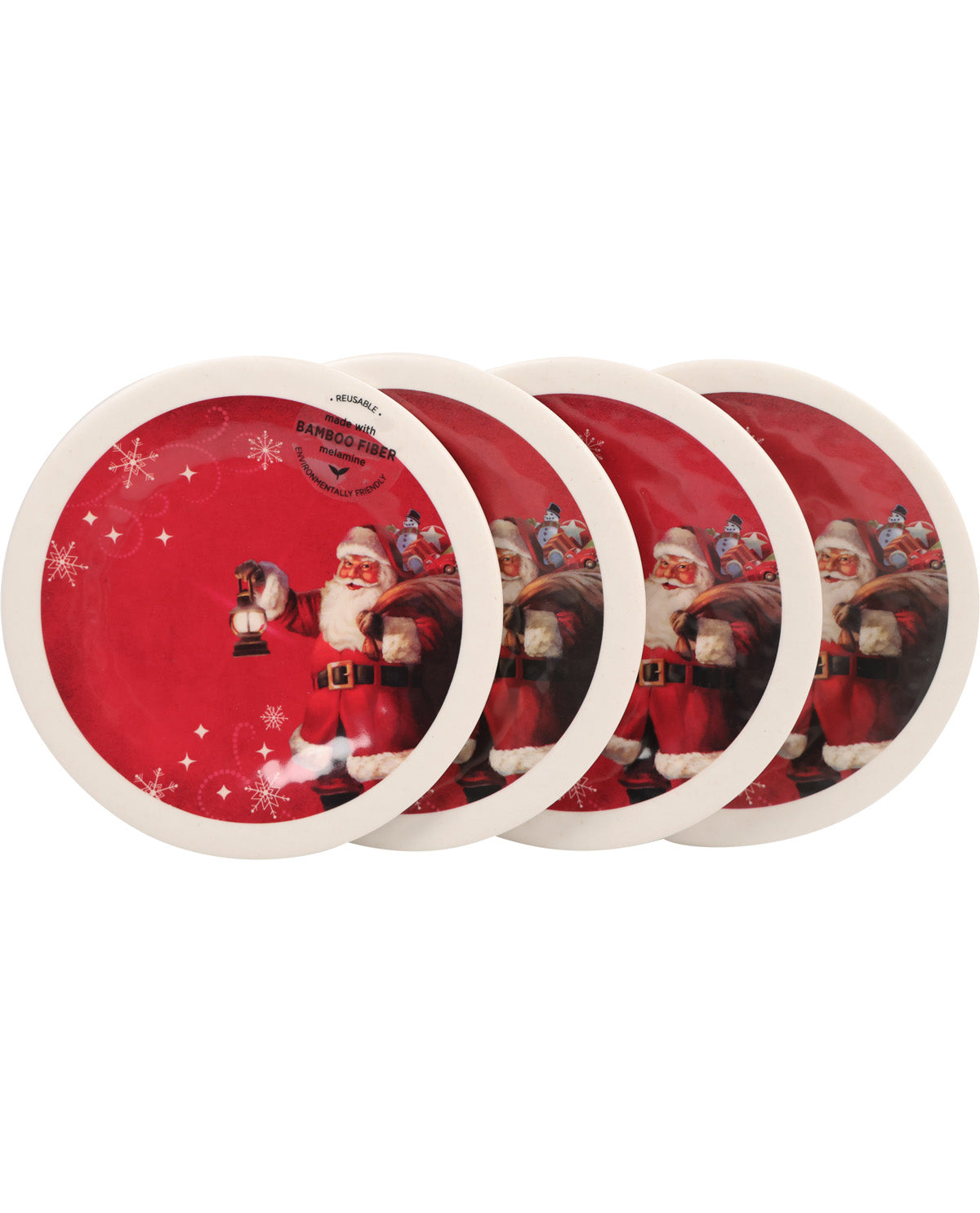 Red Snowfall Santa Melamine Appetizer Plates - Set of 4