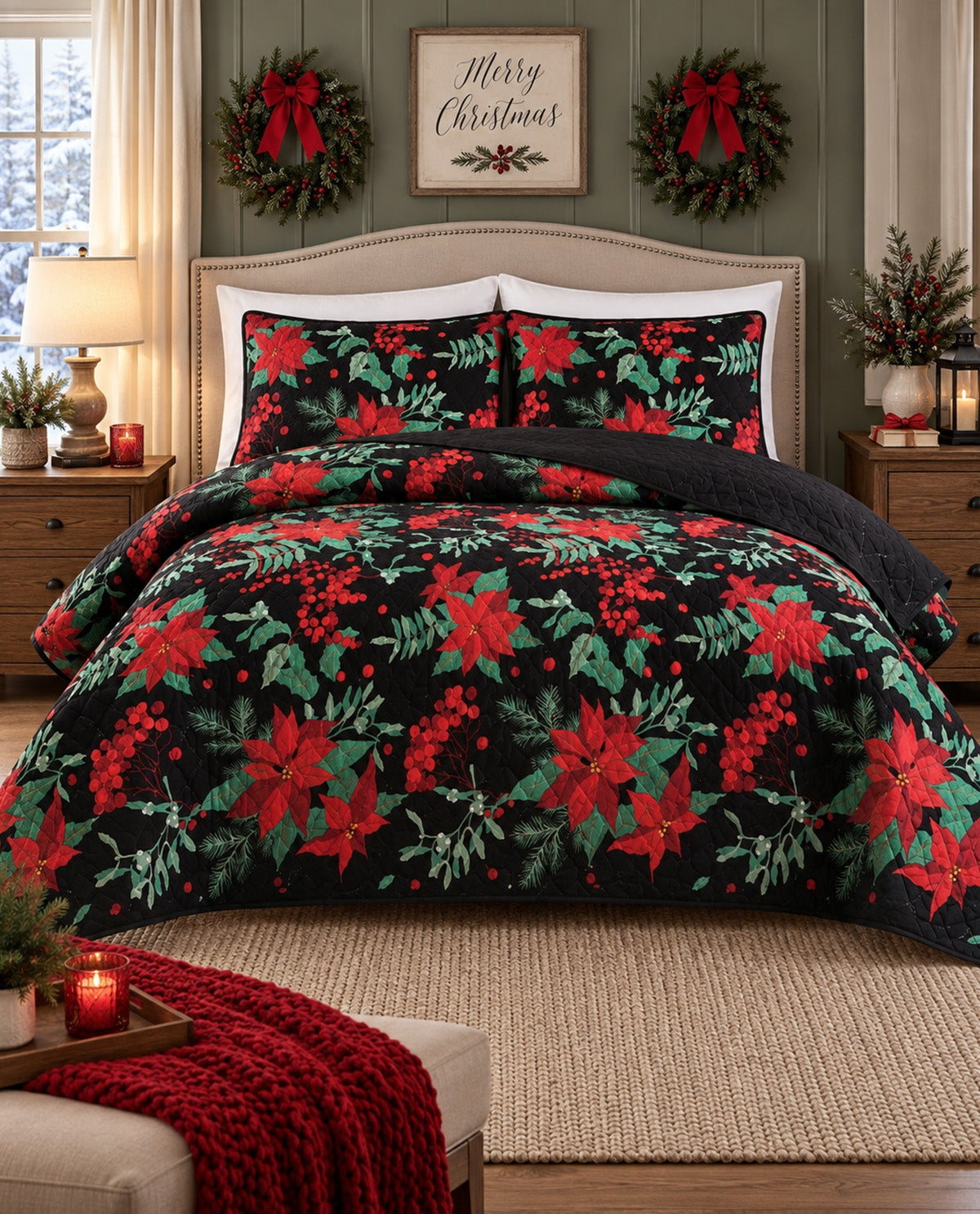 King Christmas 3 Piece Quilt Set