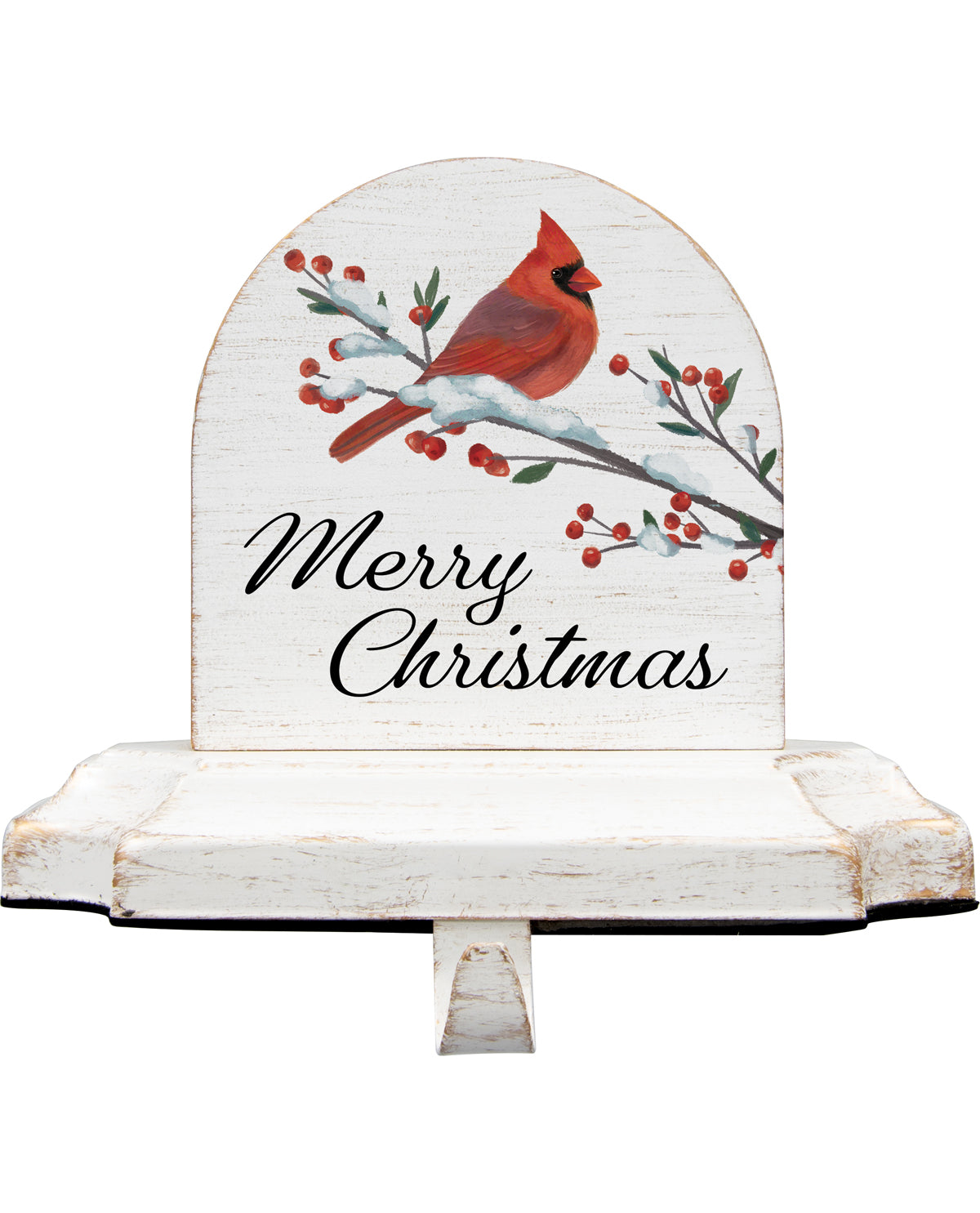Decorative Christmas sign with a cardinal and 'Merry Christmas' text on a white background