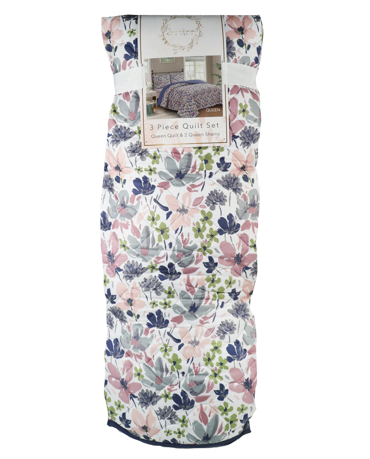 Serafina Floral Queen 3 Piece Quilt Set