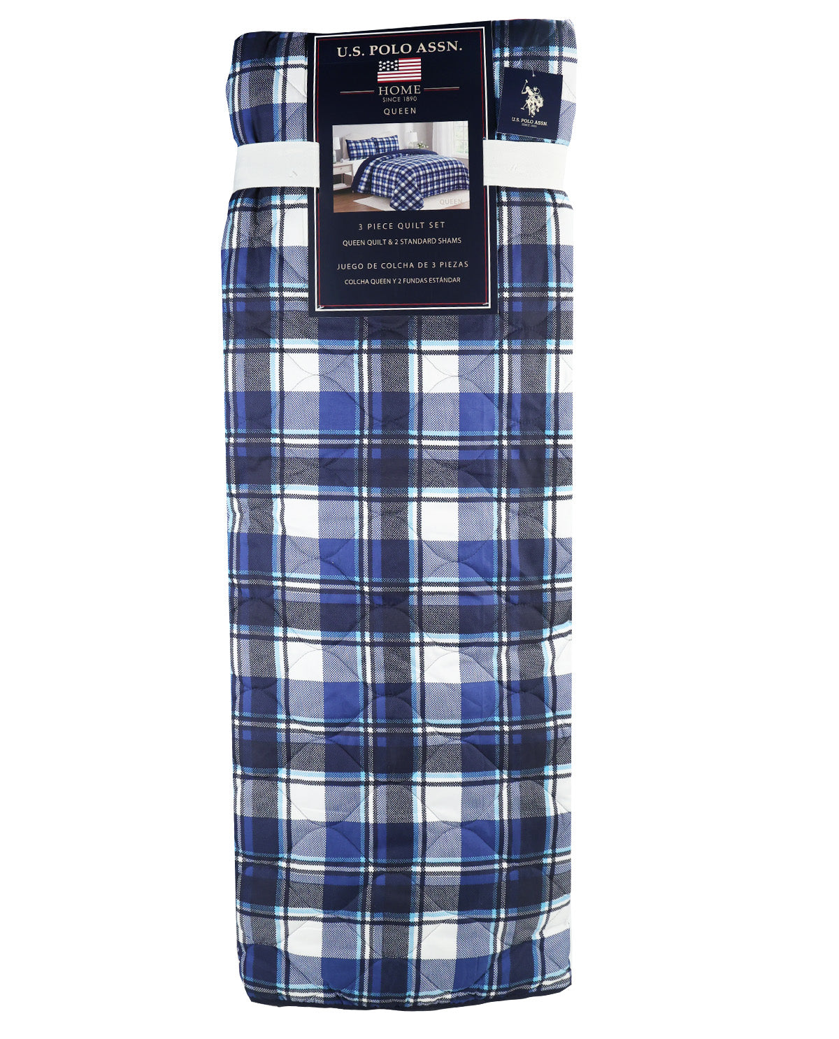 USPA King Calvin Plaid 3 Piece Quilt Set