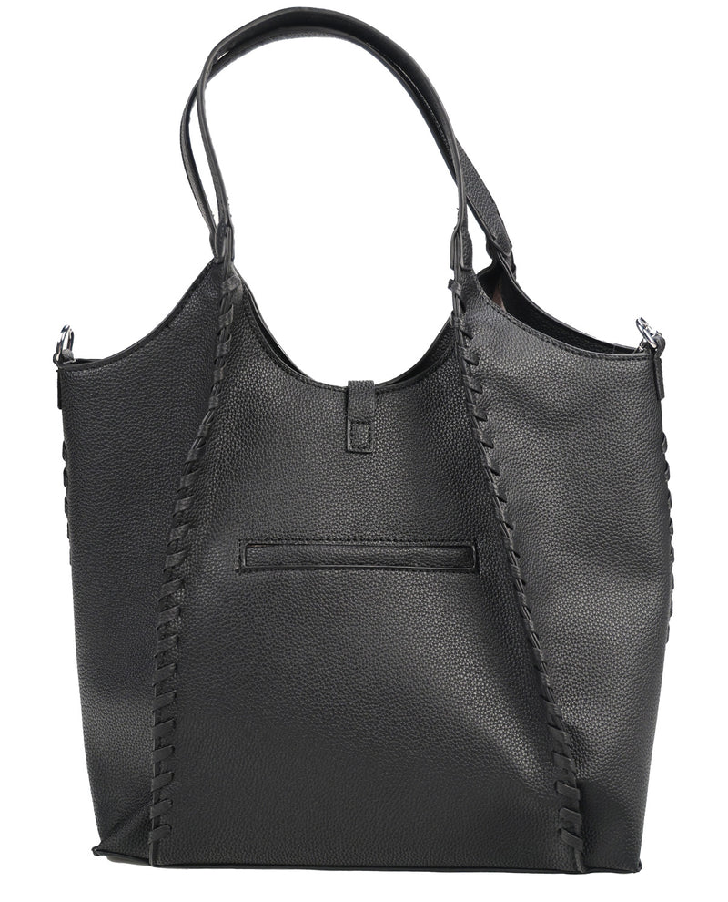 London Fog Jade Tote With Whipstitch Black