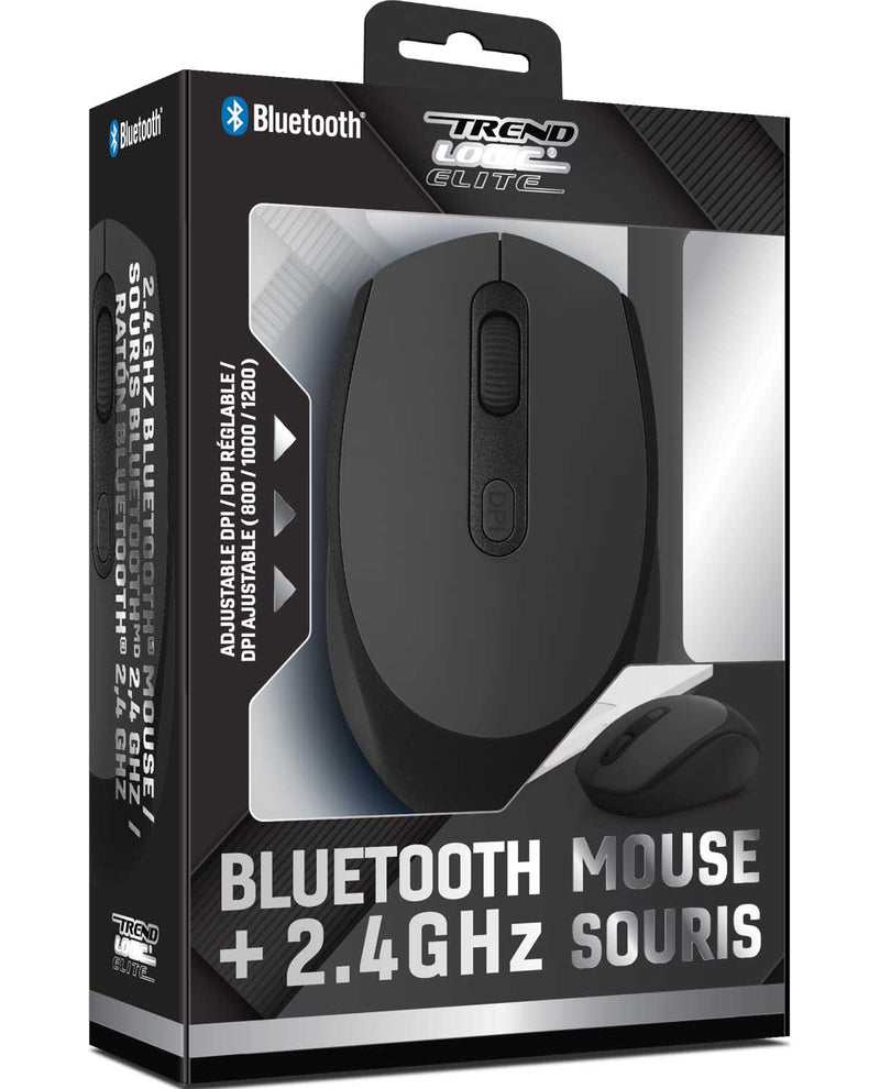 Trend Net Elite Bluetooth Mouse + 2.4GHz Souris in its retail packaging, featuring a black wireless mouse pictured on the box front.