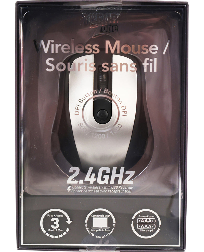 Wireless mouse packaging with 2.4GHz text on a clear background