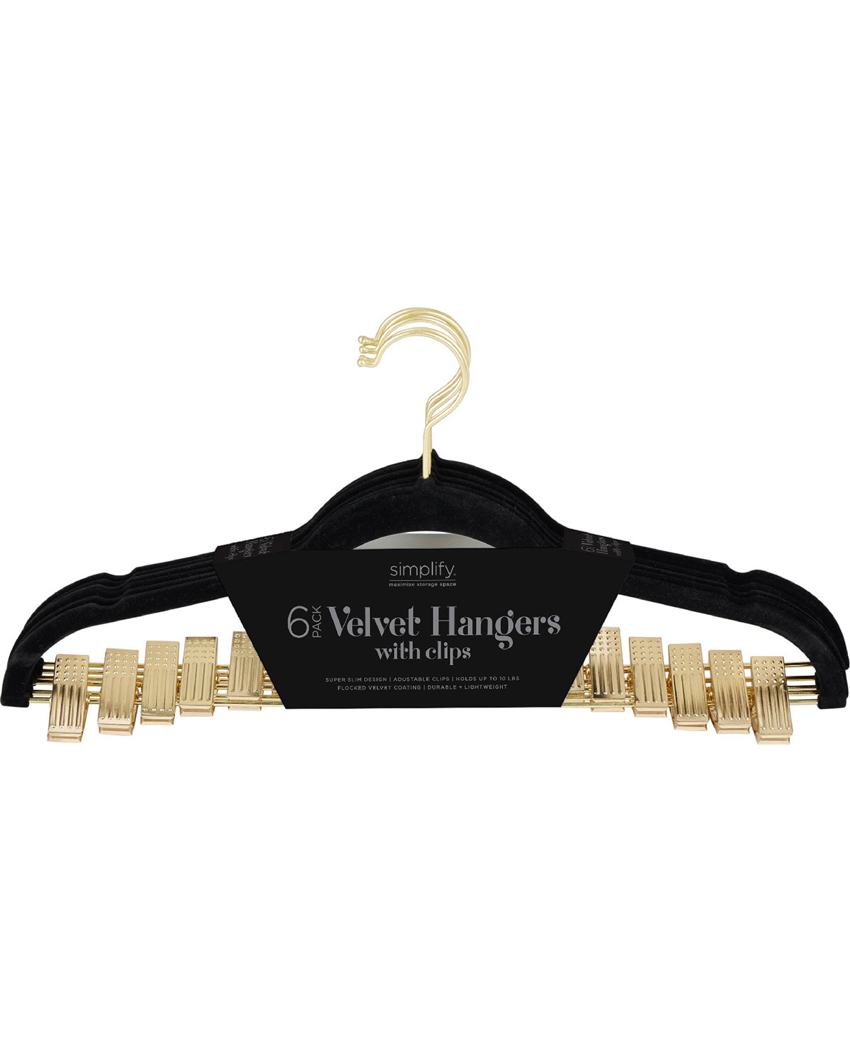 6 Pack Black Velvet Hangers With Gold Clips