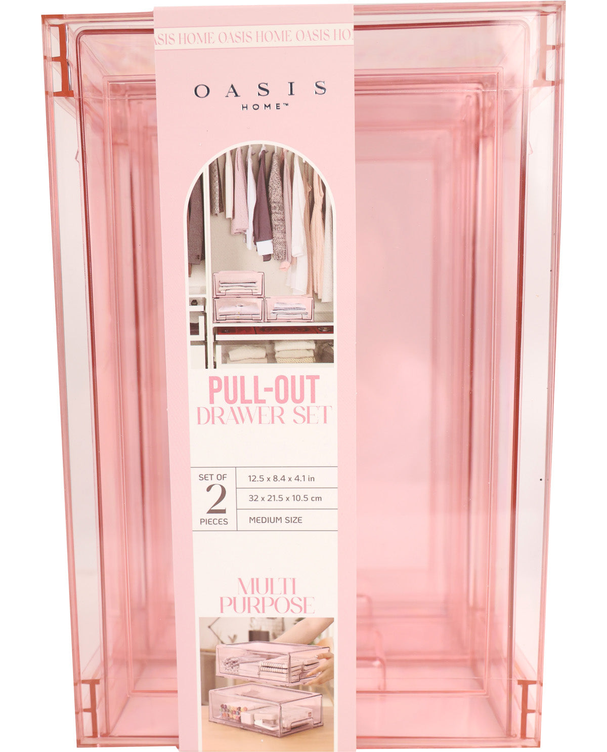 2 Piece Pull Out Storage Boxes - Pink