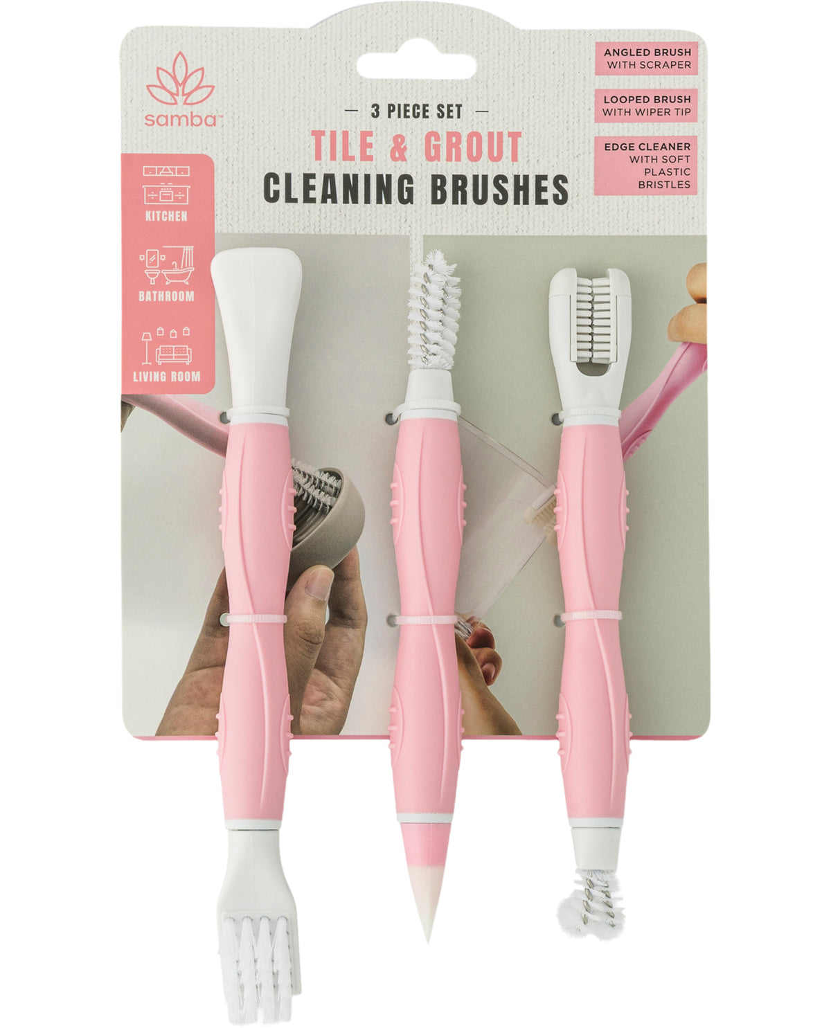Samba 3 Piece Tile & Grout Brush Set - Carnation