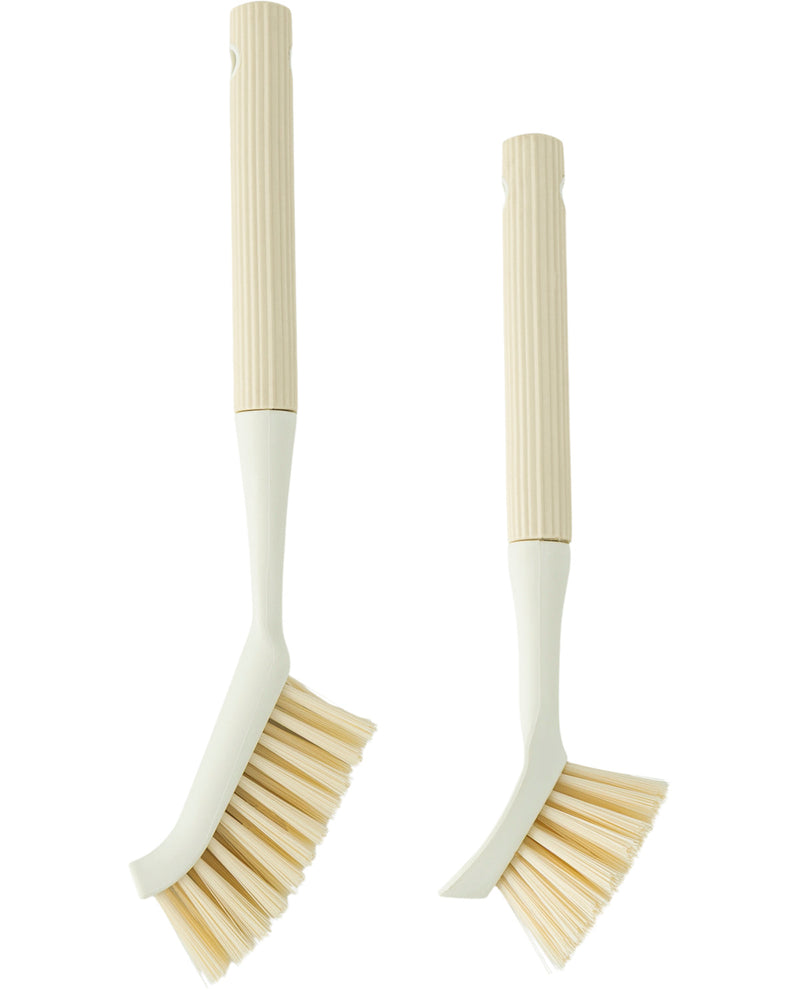 2 Piece Ribbed Cleaning Brush Set - Vanilla