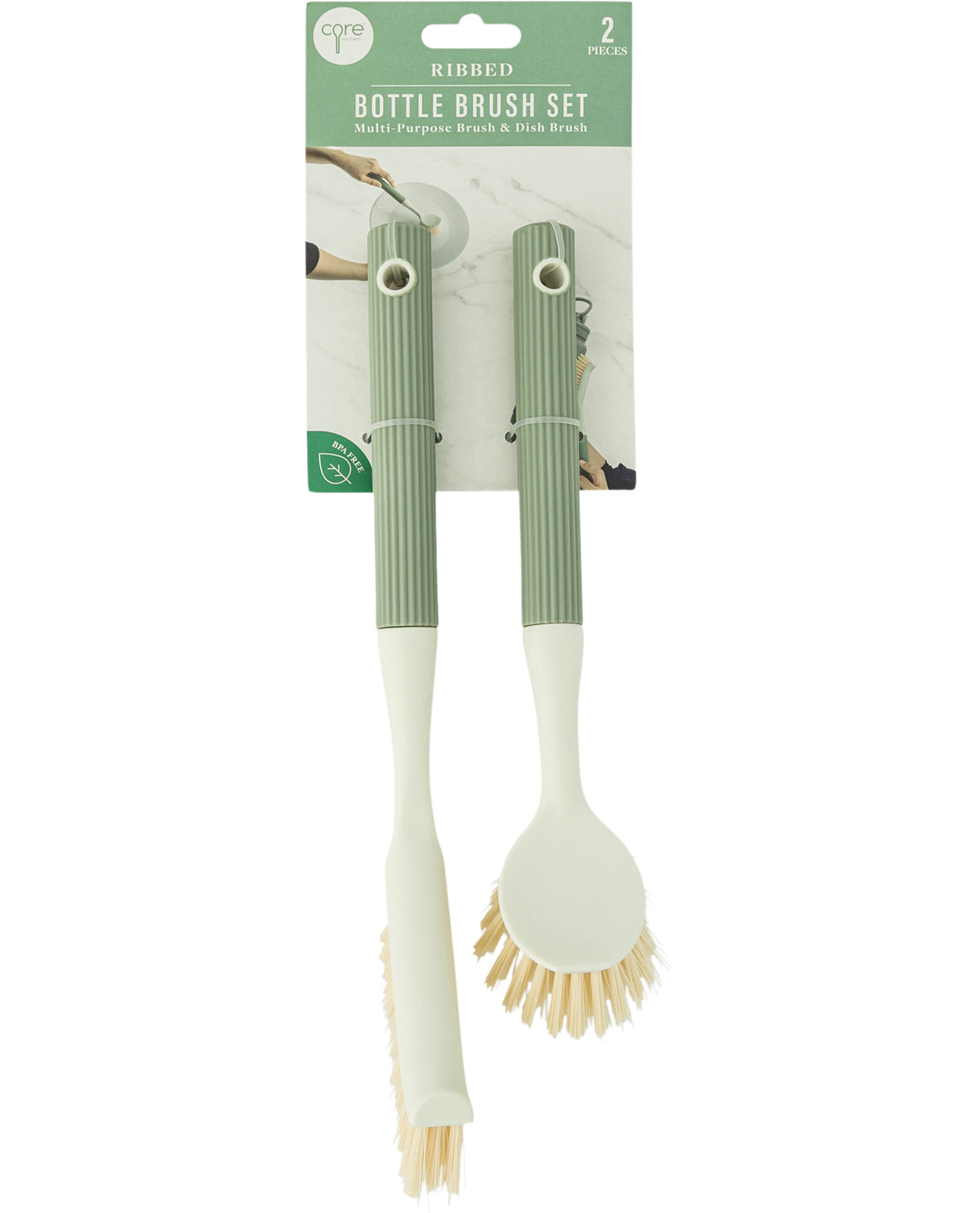 2 Piece Ribbed Cleaning Brush Set - Green