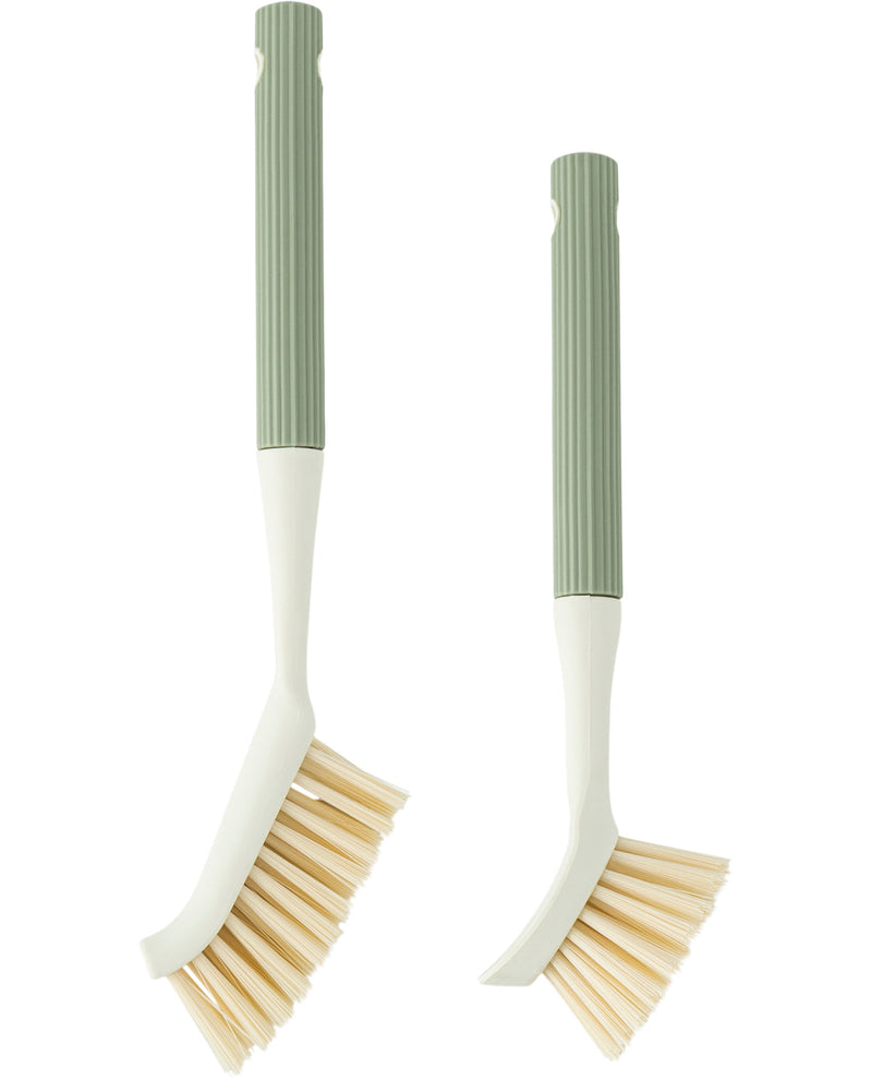 2 Piece Ribbed Cleaning Brush Set - Green