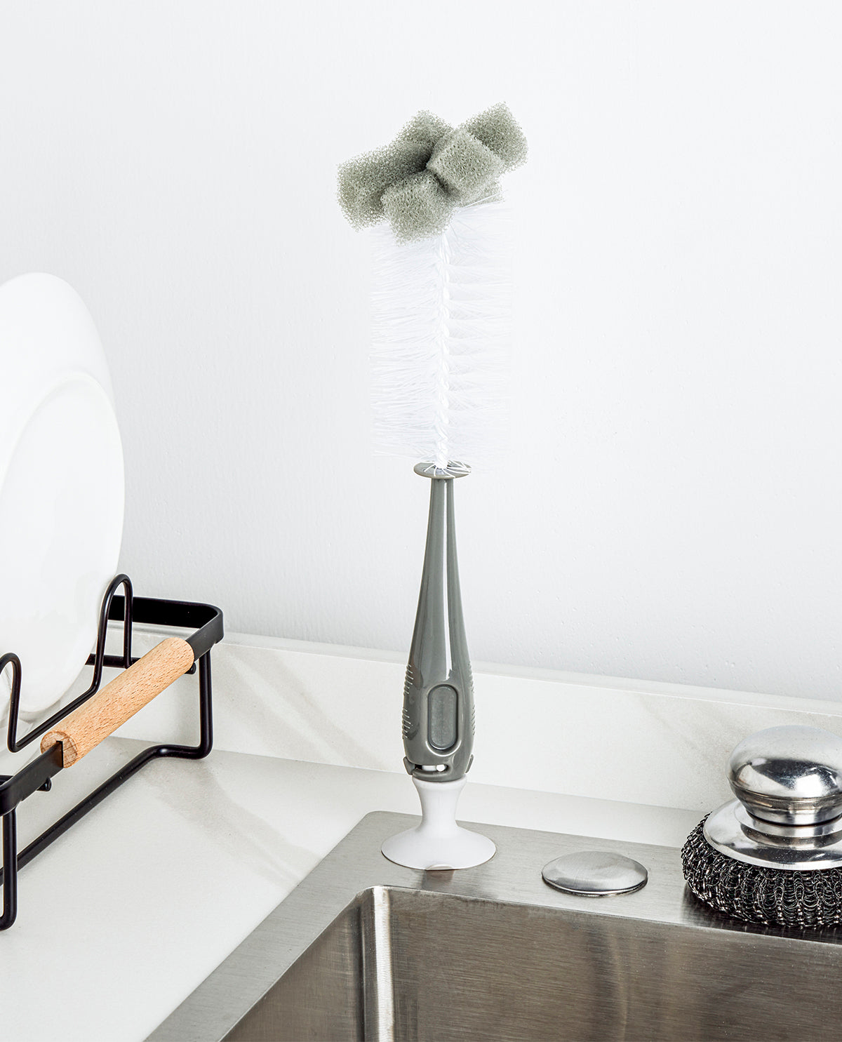 2 Piece Suction Cup Bottle Brush Set - Grey