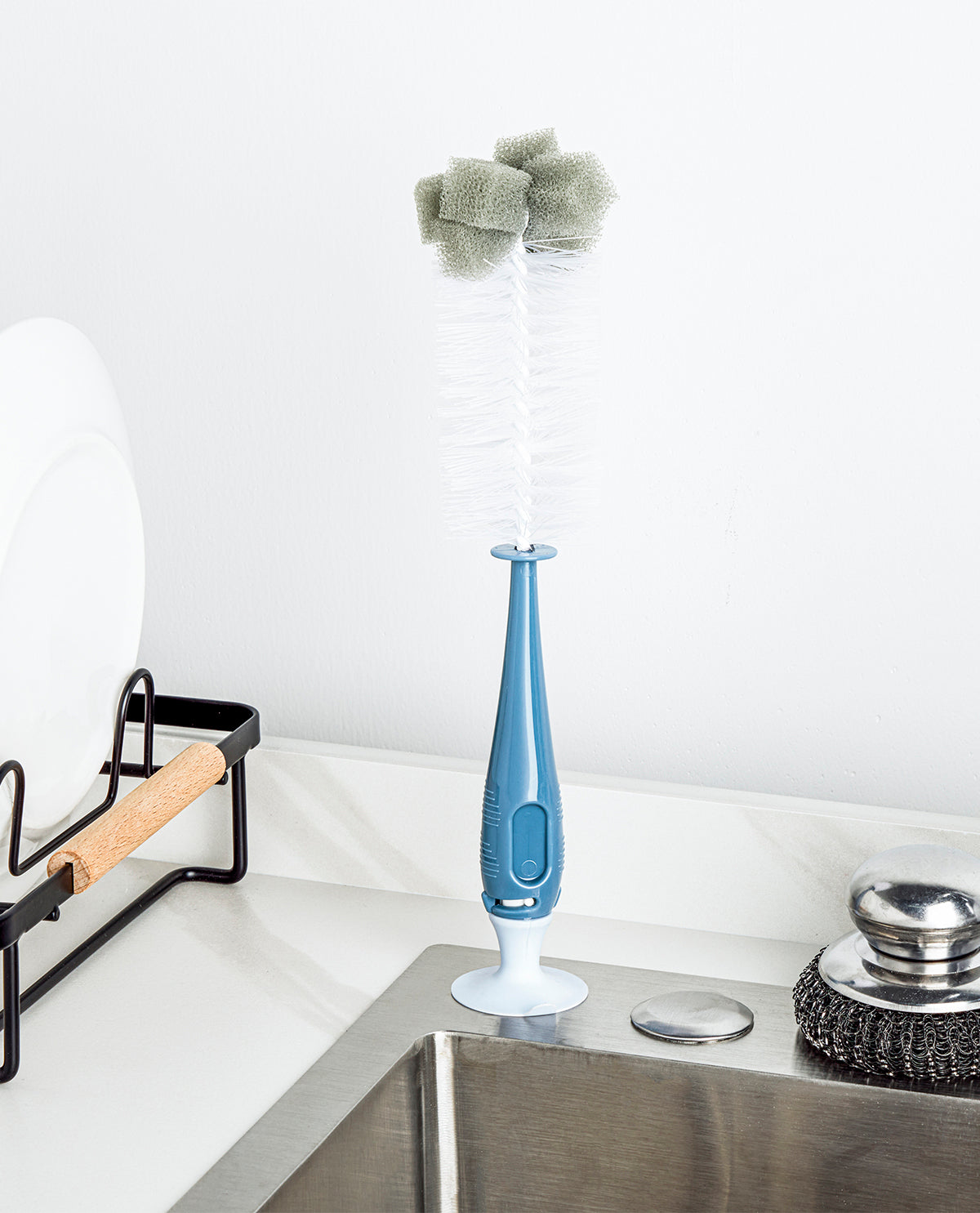 2 Piece Suction Cup Bottle Brush Set - Blue