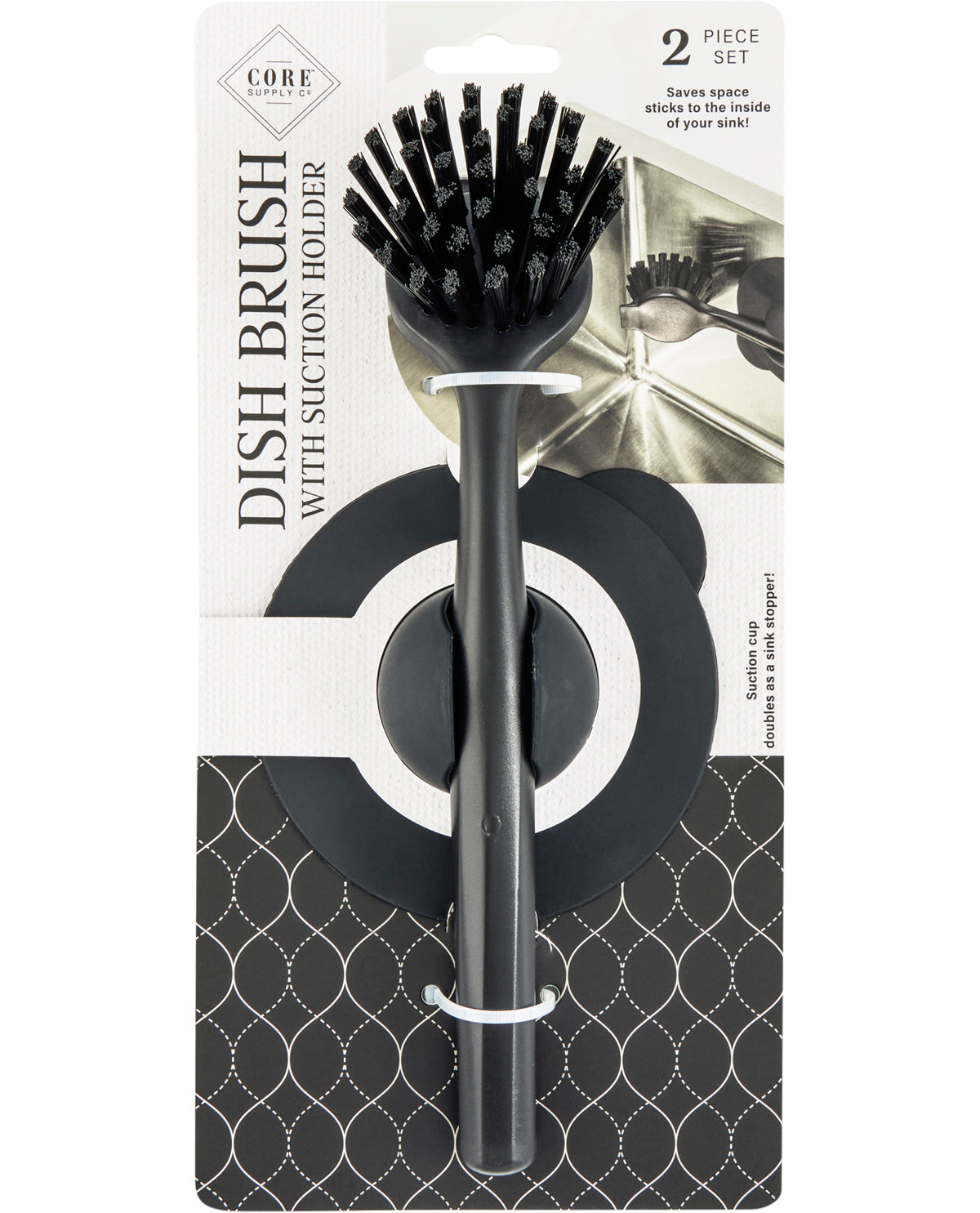 2 Piece Dish Brush With Suction Cup Holder - Onyx