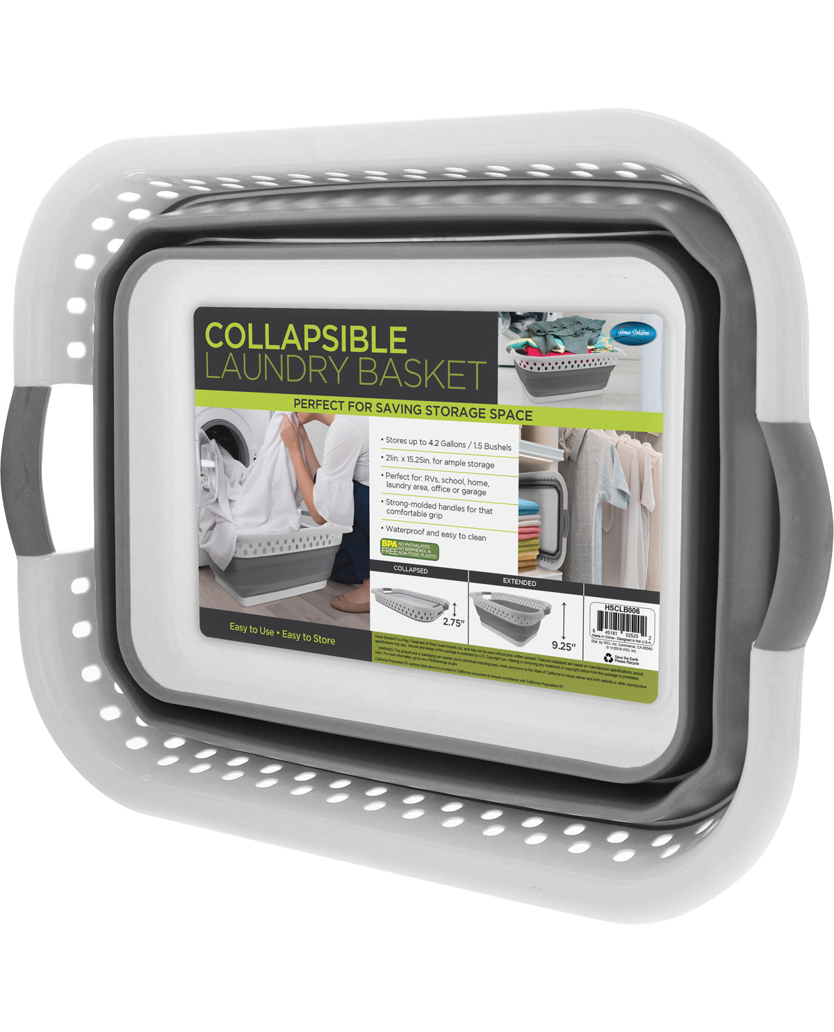 Collapsible laundry basket with packaging on a white background