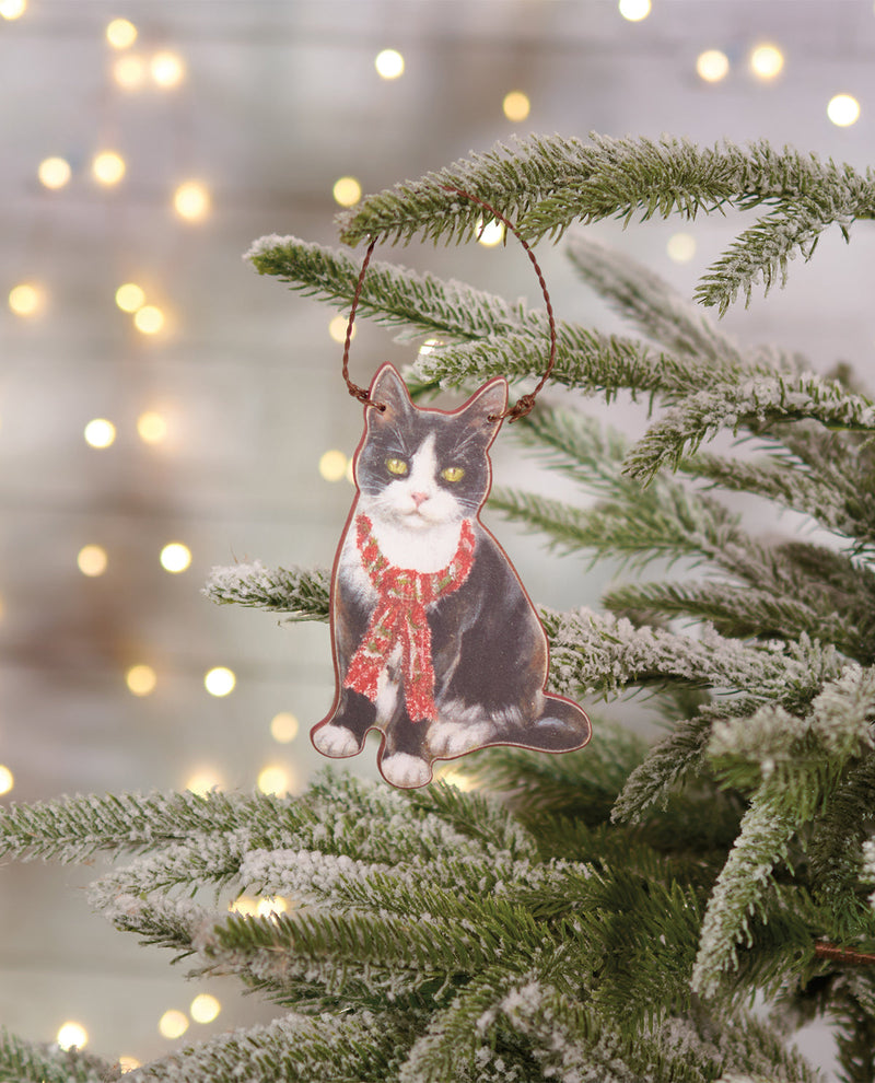 Primitives By Kathy Tuxedo Cat Scarf Christmas Ornament