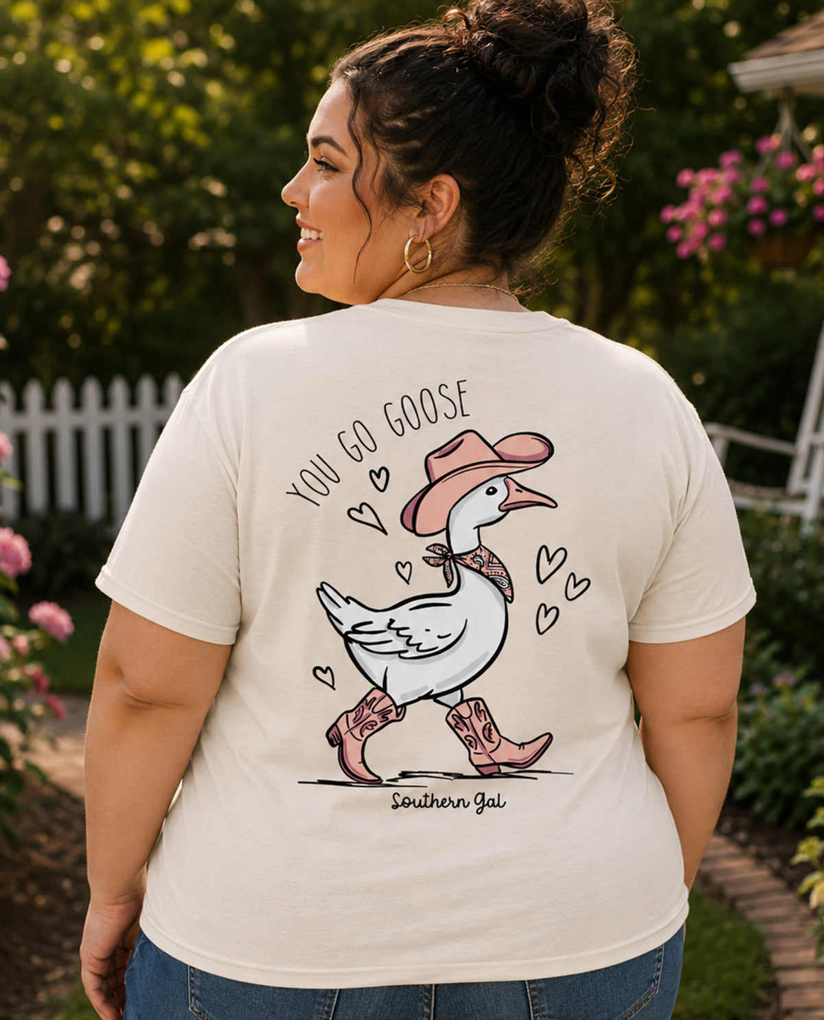 Southern Gal You Go Goose Short Sleeve Screen Tee Natural