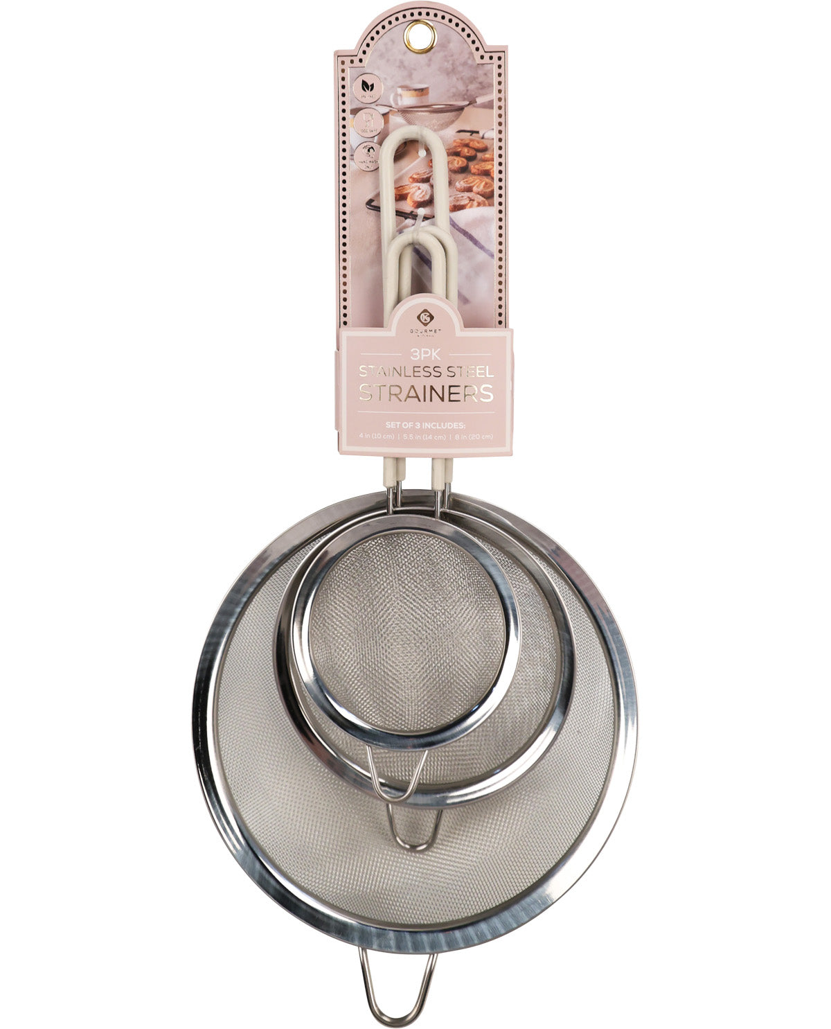 Gourmet Kitchen 3 Piece Stainless Steel Strainer Set - Moonbeam