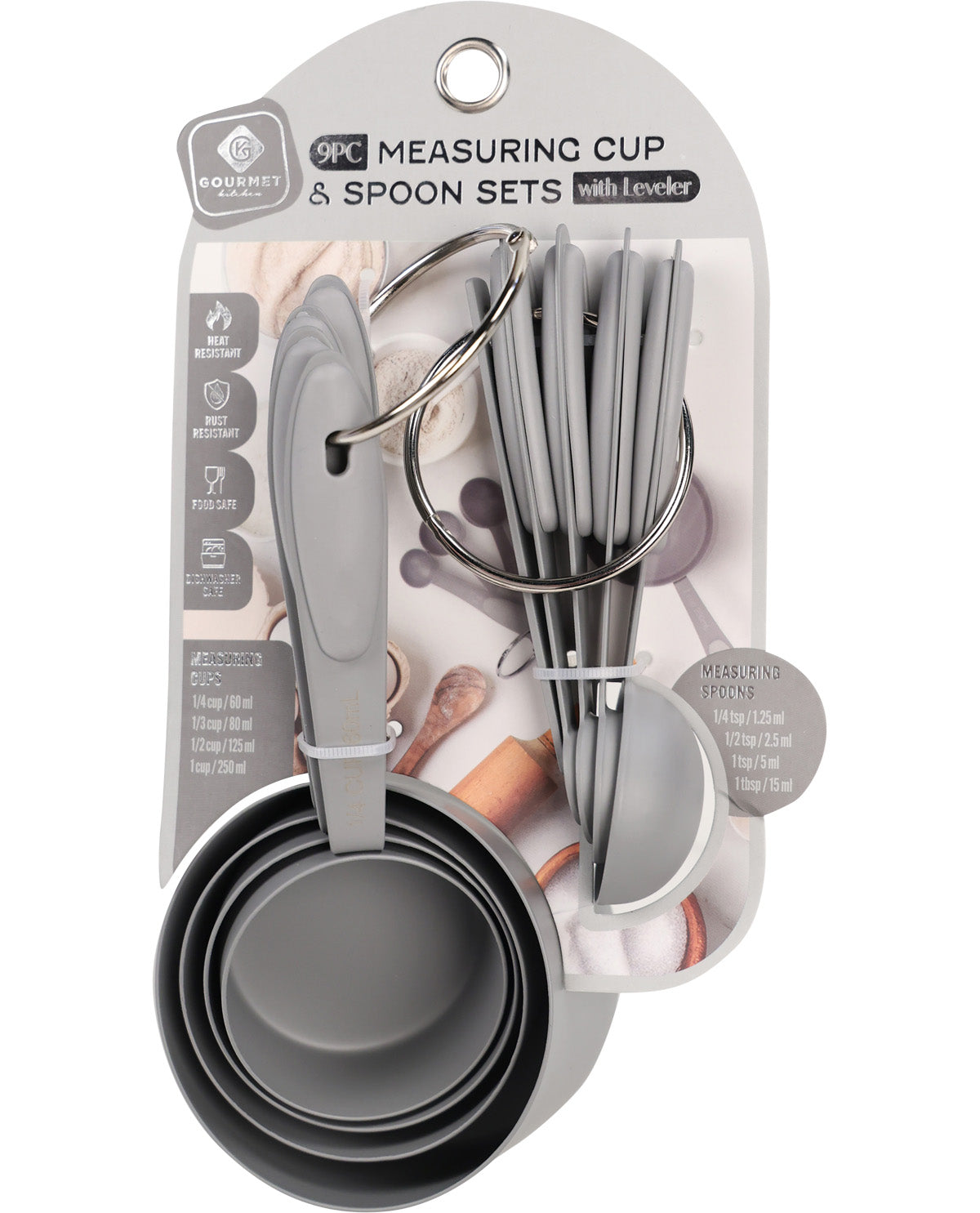 Gourmet Kitchen 9 Piece Measuring Cup Set With Leveler - Alloy