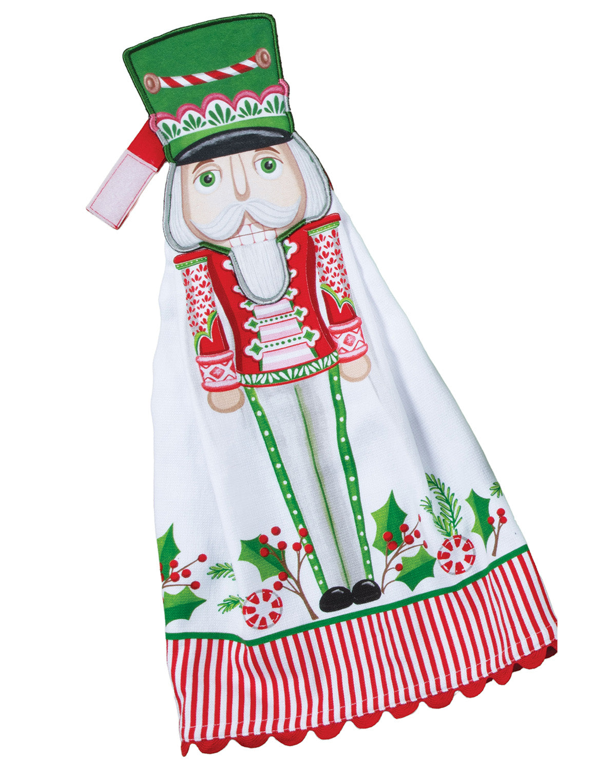 Decorative apron with a Christmas nutcracker design on a white background