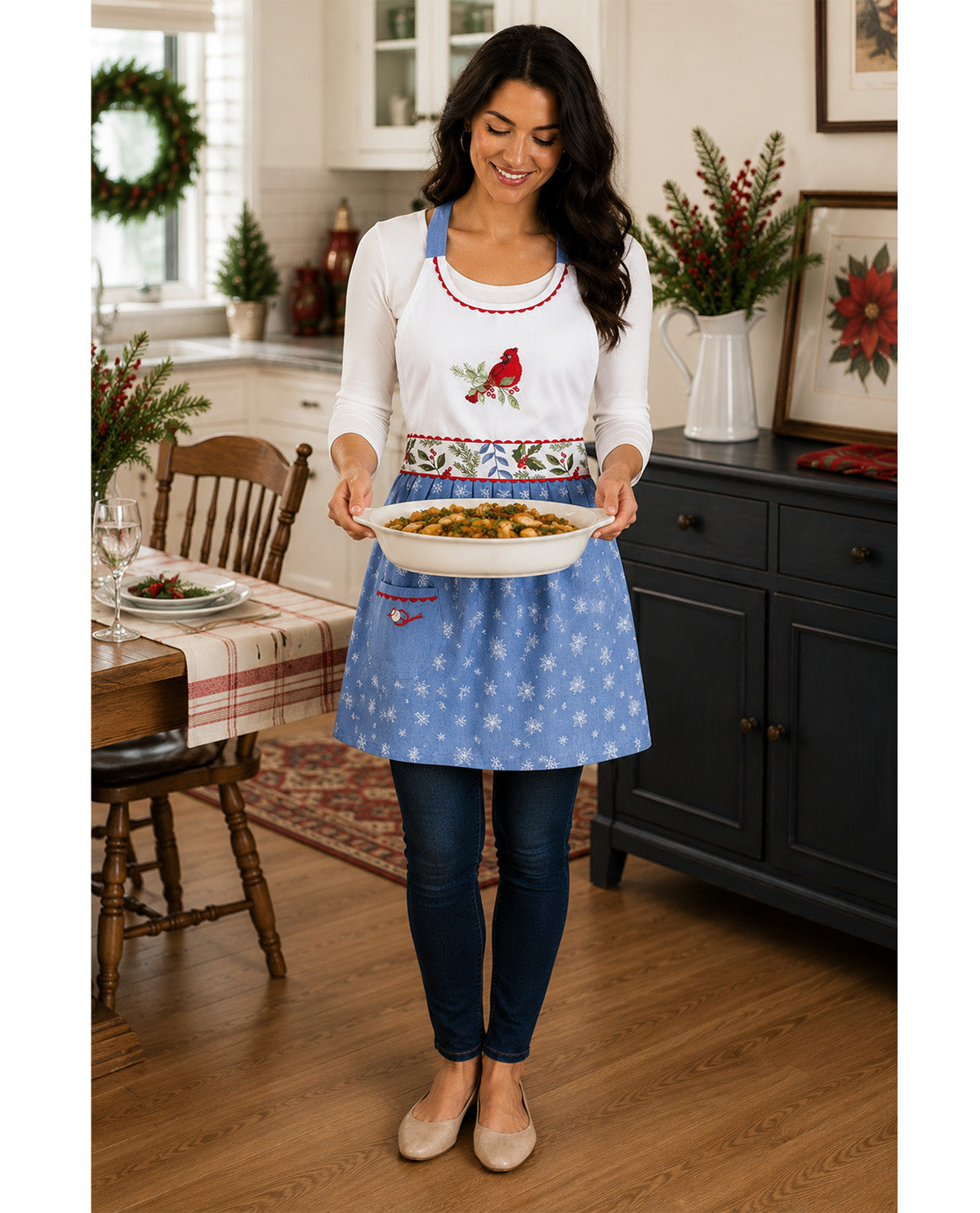 Winter Blue Cardinal Hostess Apron