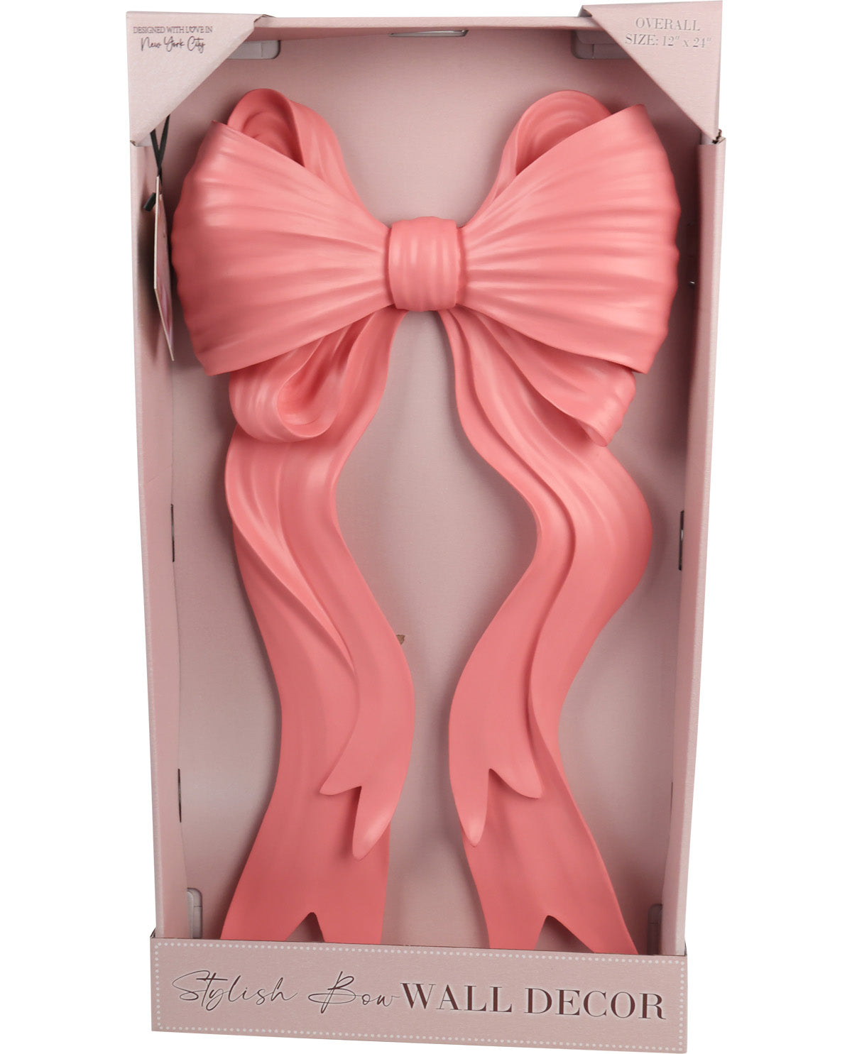 Pink decorative bow wall decor in a box with 'Stylish & Co' branding.
