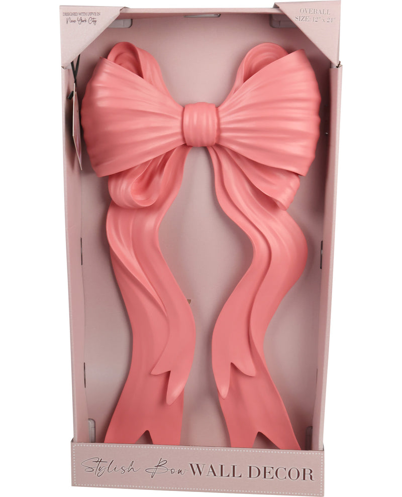 Pink decorative bow wall decor in a box with 'Stylish & Co' branding.