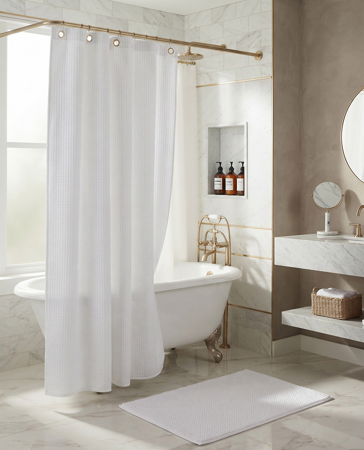 Solid Embossed Shower Curtain With Metal Grommets