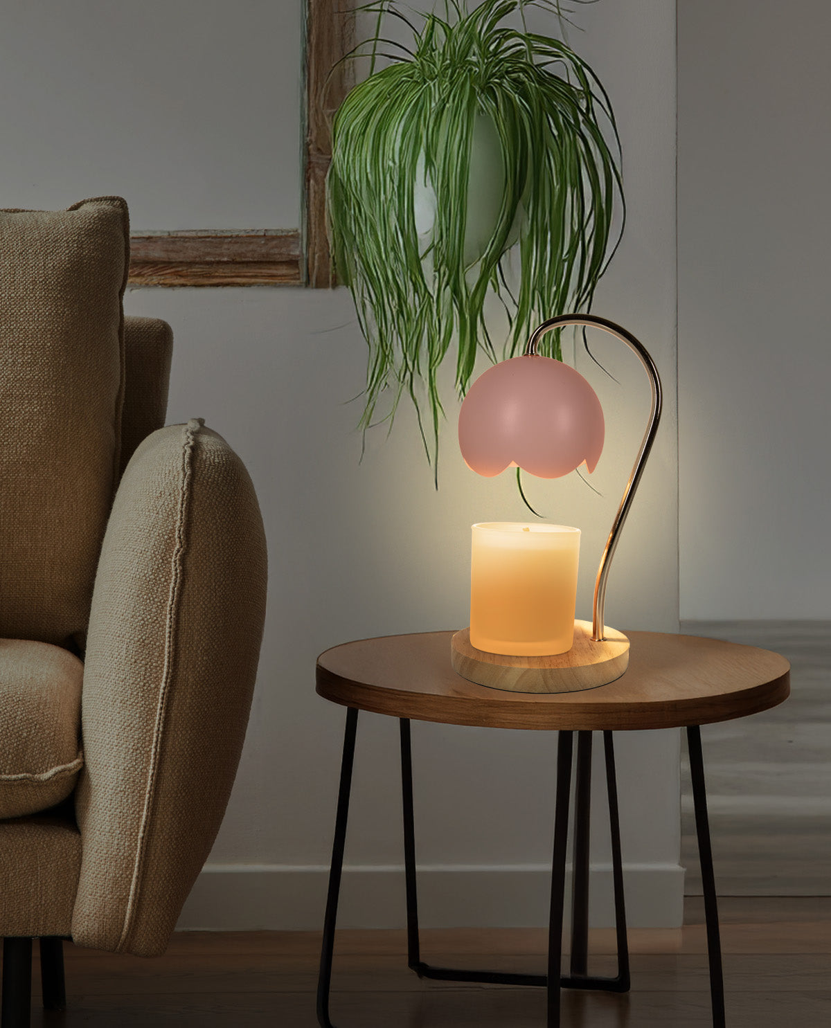 Luze Candle Warmer Light Pink Metal Flower Shade