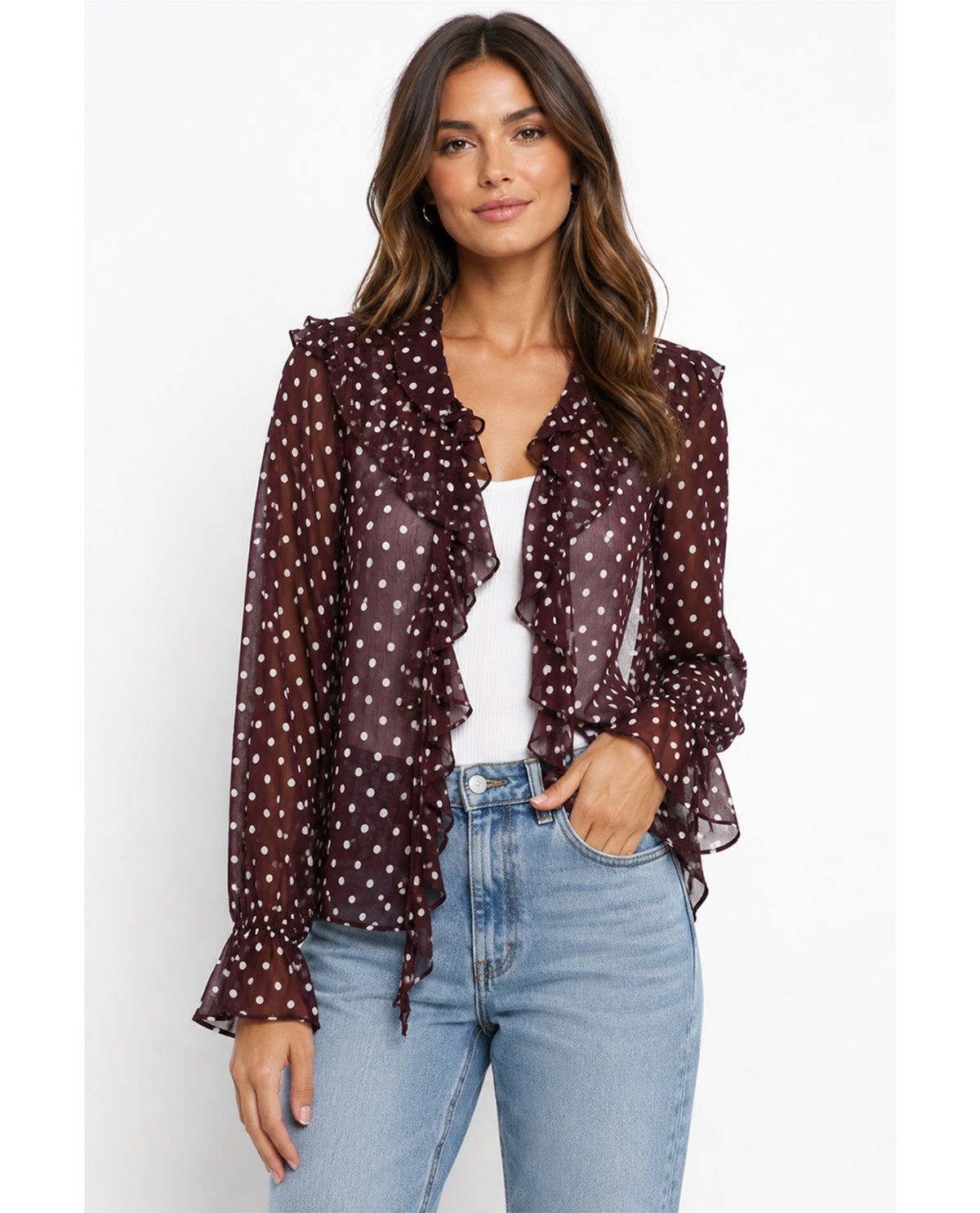 Oddi Sheer Polka Dot Blouse Brown/White