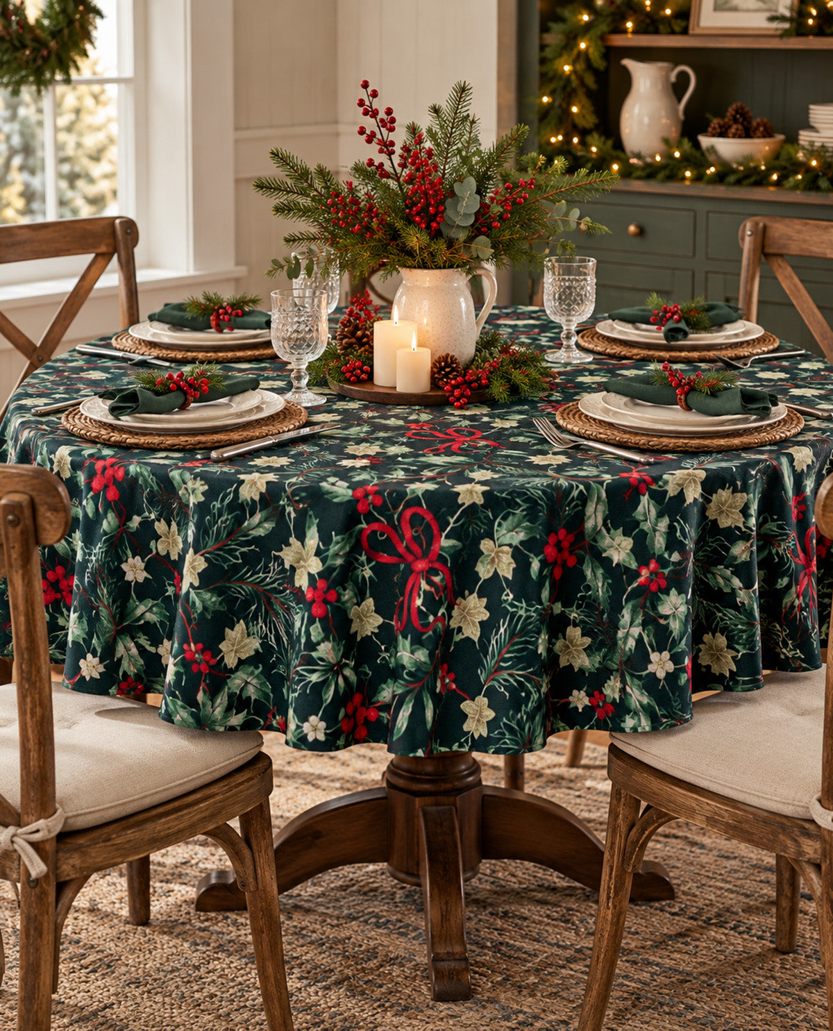 Laura Ashley Evergreen Ribbon Tablecloth