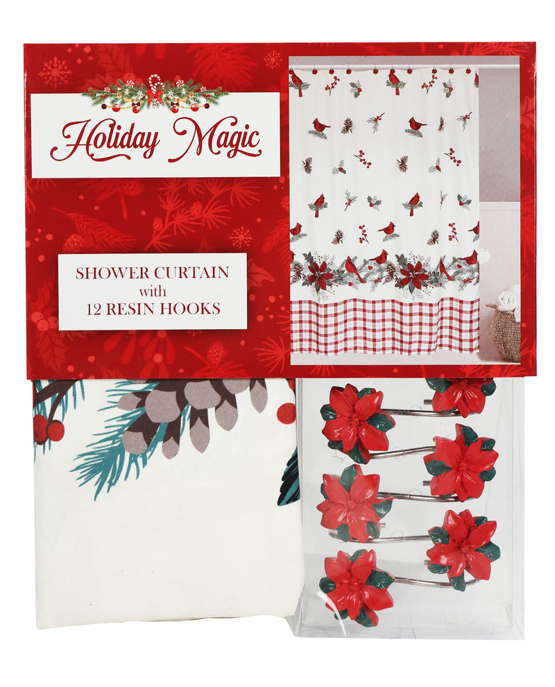 Christmas Cardinal Garland Shower Curtain Set