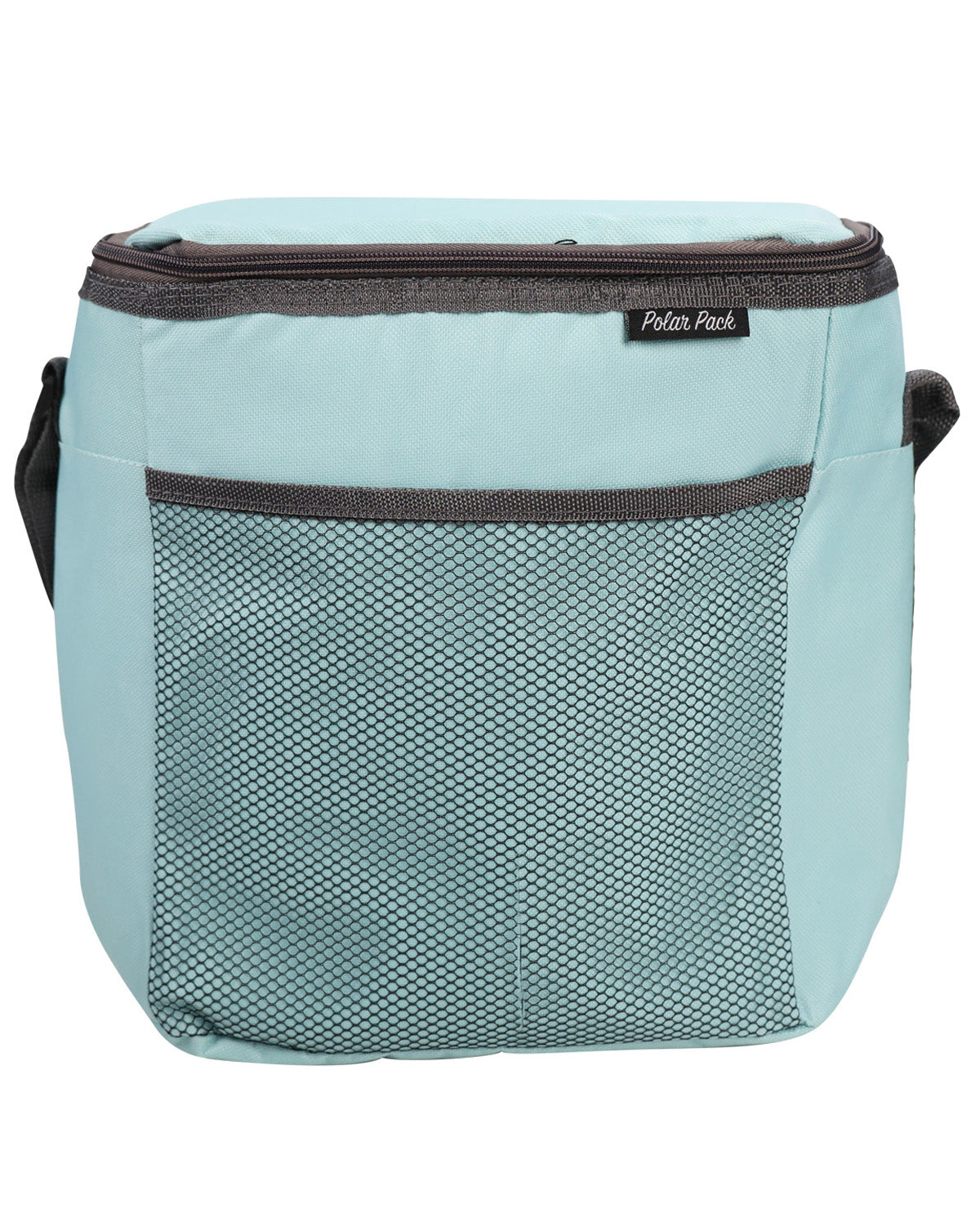 A light blue cooler bag with a dark gray mesh front pocket and a small 'Polar Park' brand label on the top edge, shown against a plain white background.